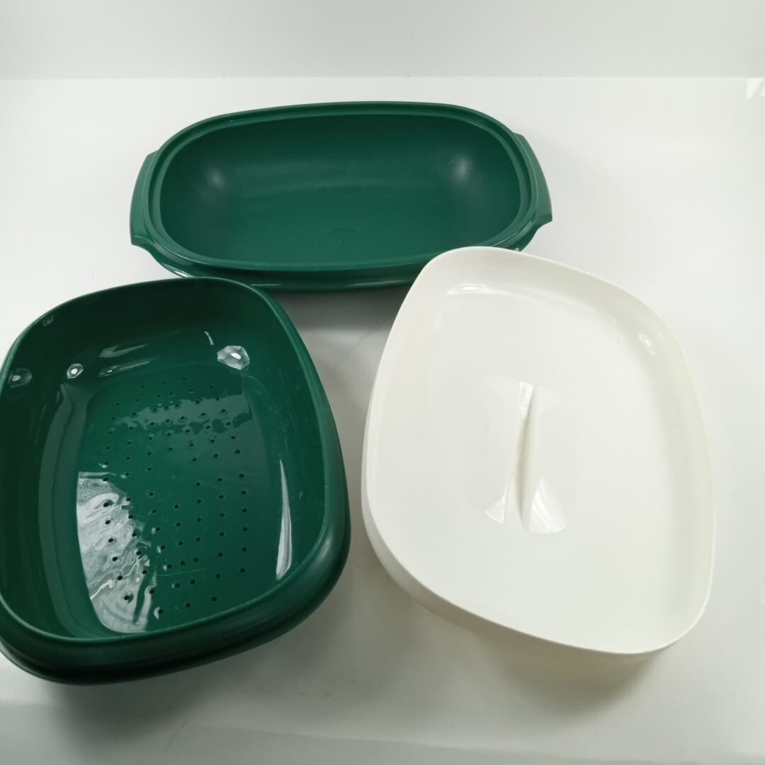 Tupperware #1273-4 Forest Green 3 Piece Vegetable Rice Steamer Strainer Vintage 3