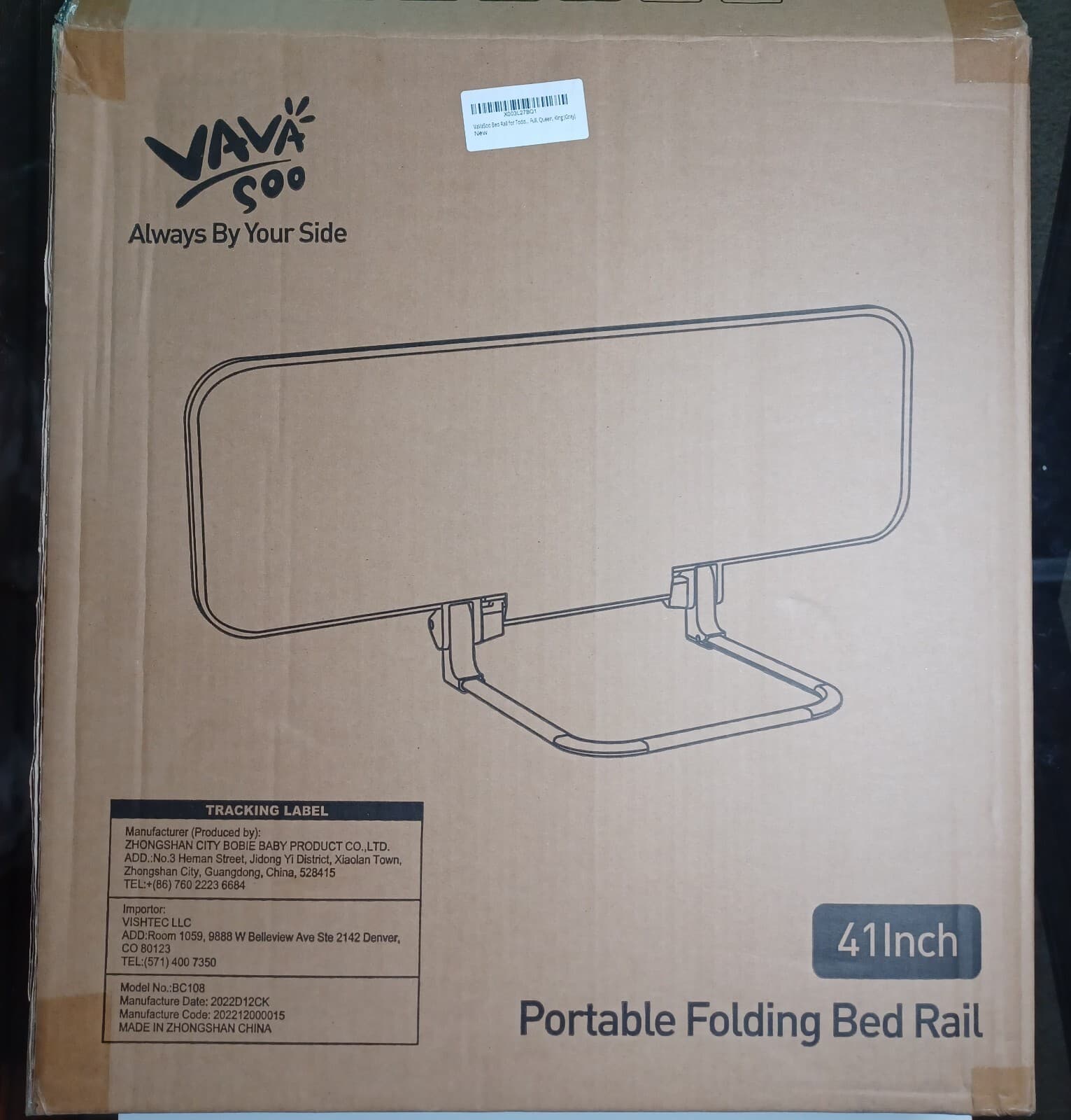 Vava Soo 41in portable folding bed rail, grey, new. 3