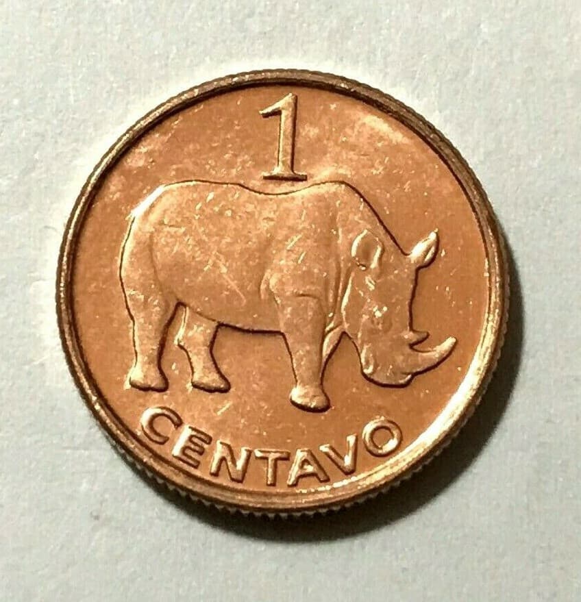 2006 Mozambique 1 centavo, Rhino, animal wildlife coin