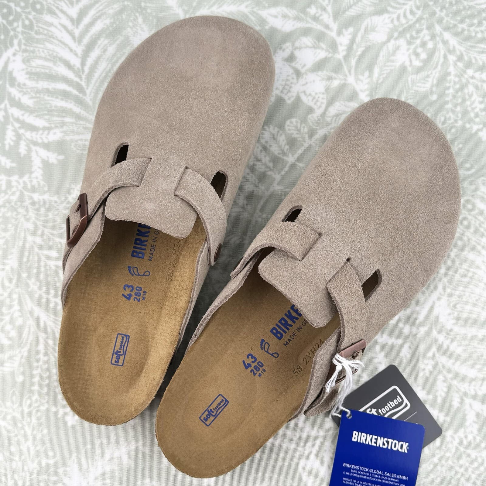 Birkenstock Boston Taupe Suede Soft Footbed Men's Clog Shoes Wide Size 42-45 2