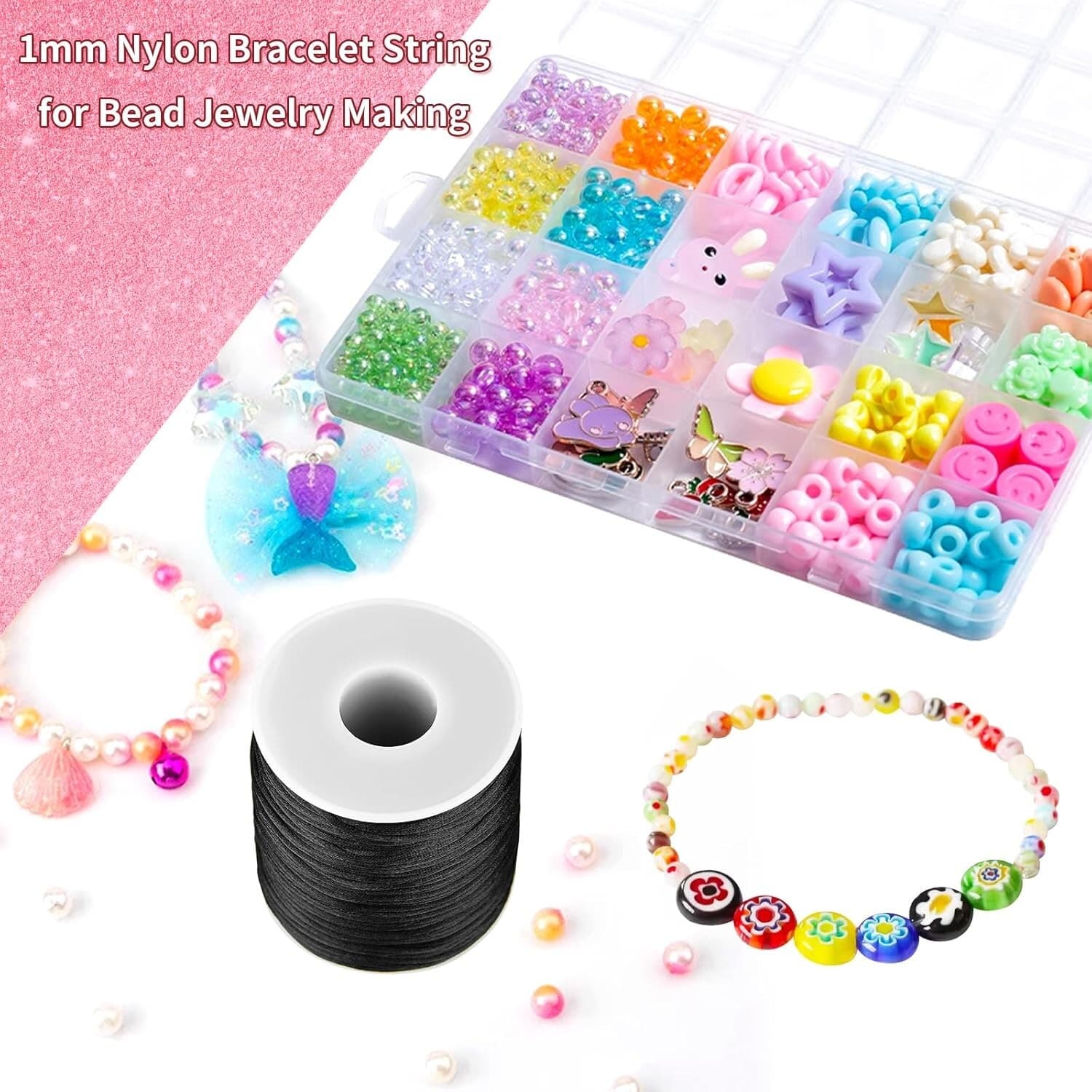 Black Nylon String Cord  1MM 100 Yards Black Twine, Bracelet String for Bracelet 3