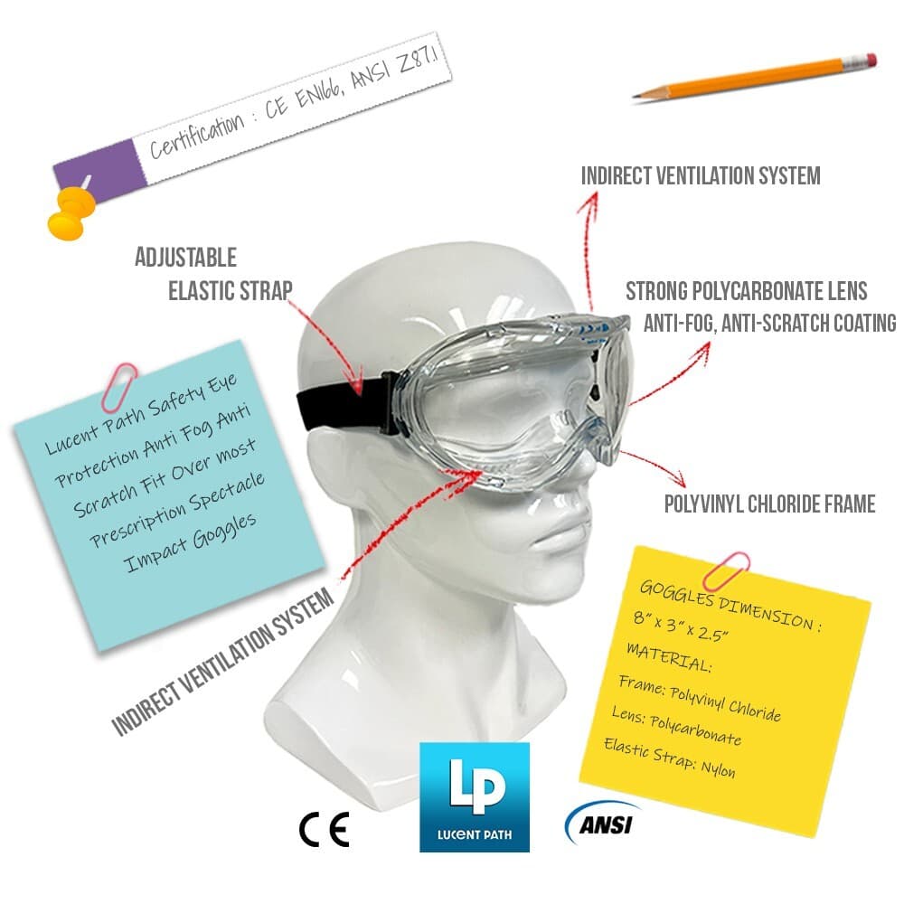 Eye Protection Anti-Fog Anti Scratch Impact Safety Goggles Fit Over Most Glasses 6