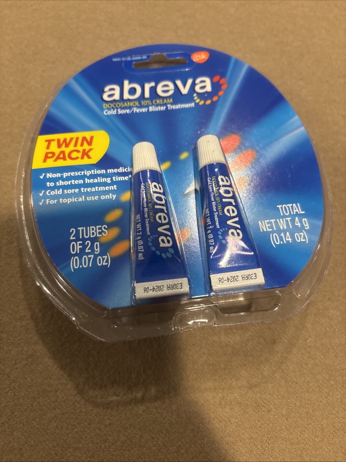 Abreva Docosanol Cream Cold Sore Treatment, Pack Of 2,  06/2024