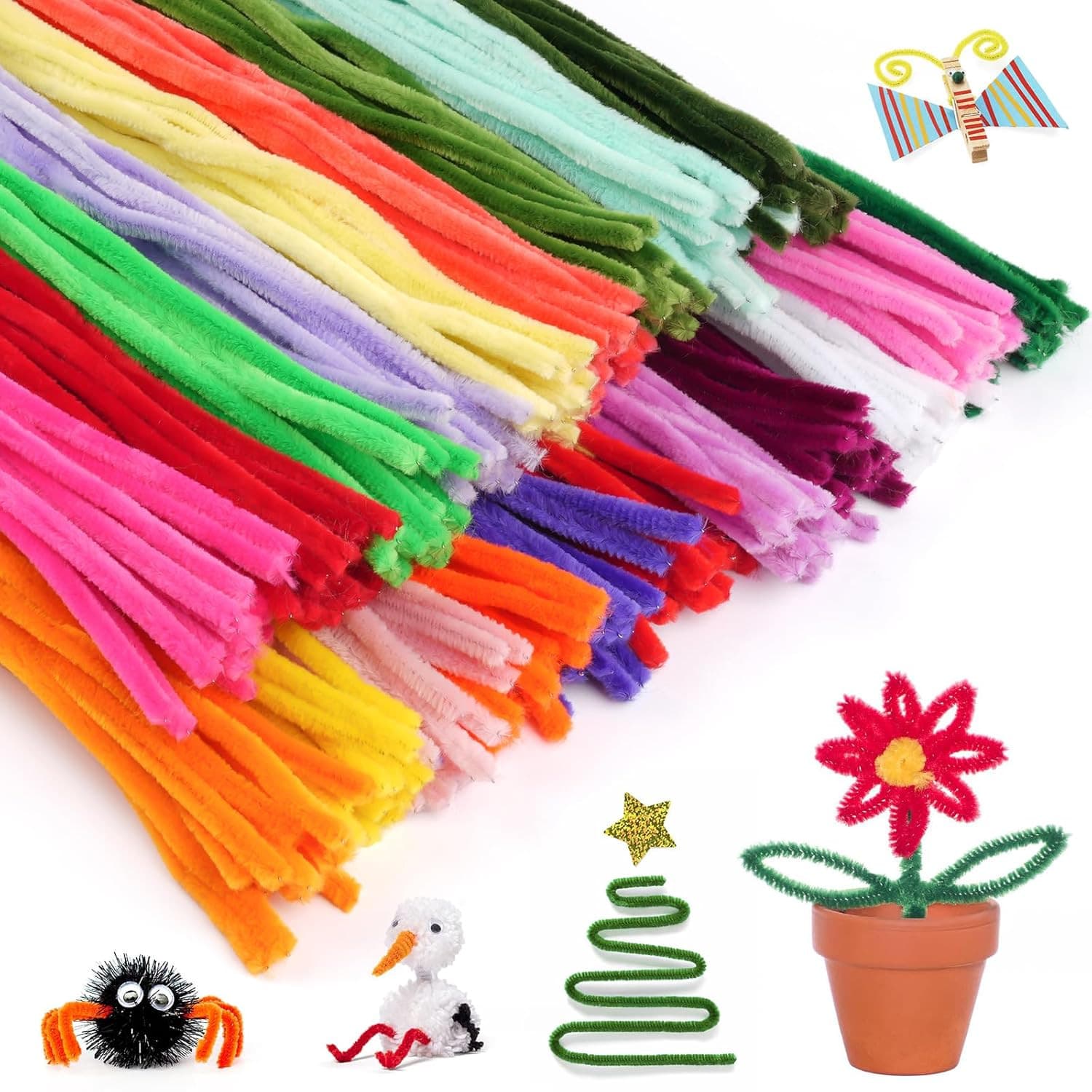 300 PCS Pipe Cleaners, Multi-Color Chenille Stems, Pipe Cleaners Craft, 20 Assor