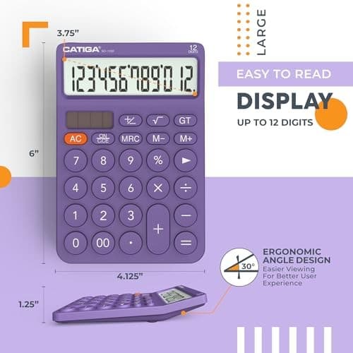  12 Digit Desktop Calculator with Large LCD Display, 4 Functions 7) Purple 4