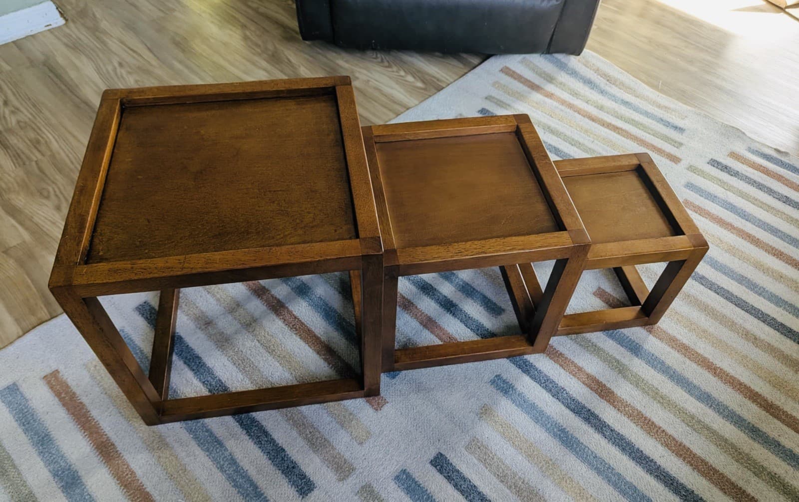 3 Geometric MCM Cube Minimalist Danish Style Nesting Stacking Cubist Tables Wood