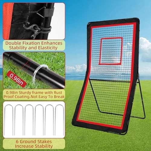 Lacrosse Rebounder,4x7/5x7ft Red/Green Volleyball Rebounder Net with 5 Adjust  5