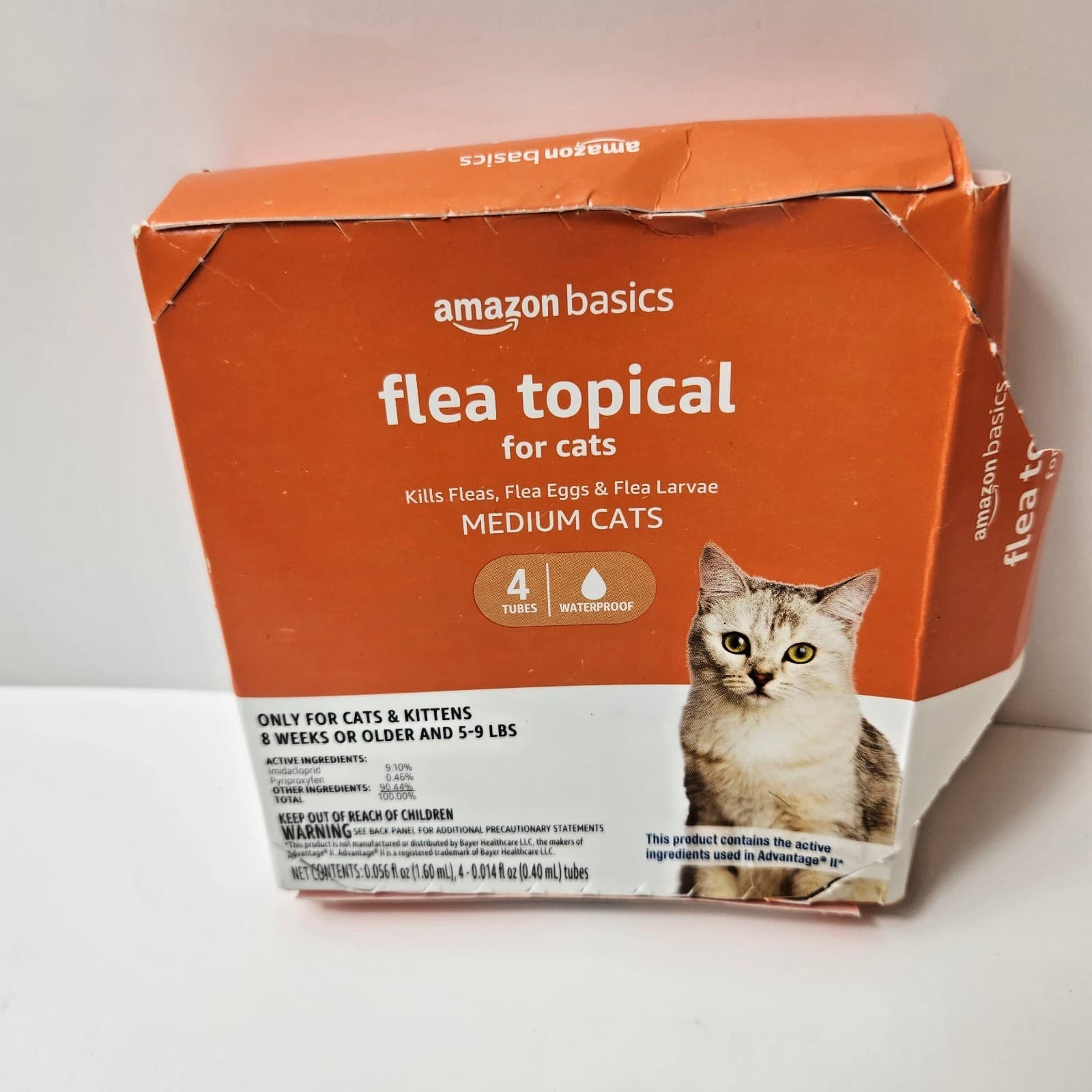 Amazon Basics Flea Topical For Medium Cats 4 Tubes Waterproof 5-9 lbs