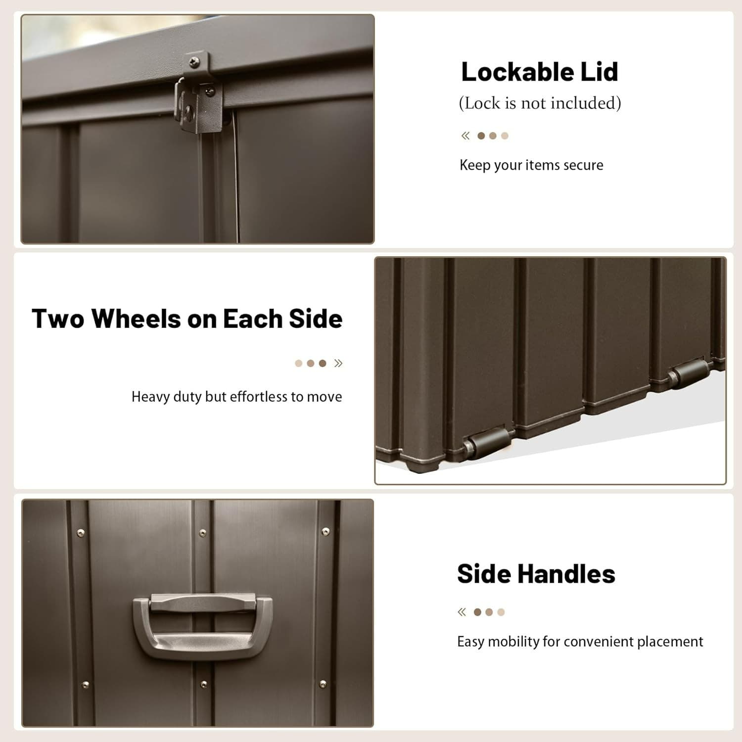 Domi 160 Gallon Metal  Outdoor Storage Deck Box Waterproof w/Lockable (Brown) 6