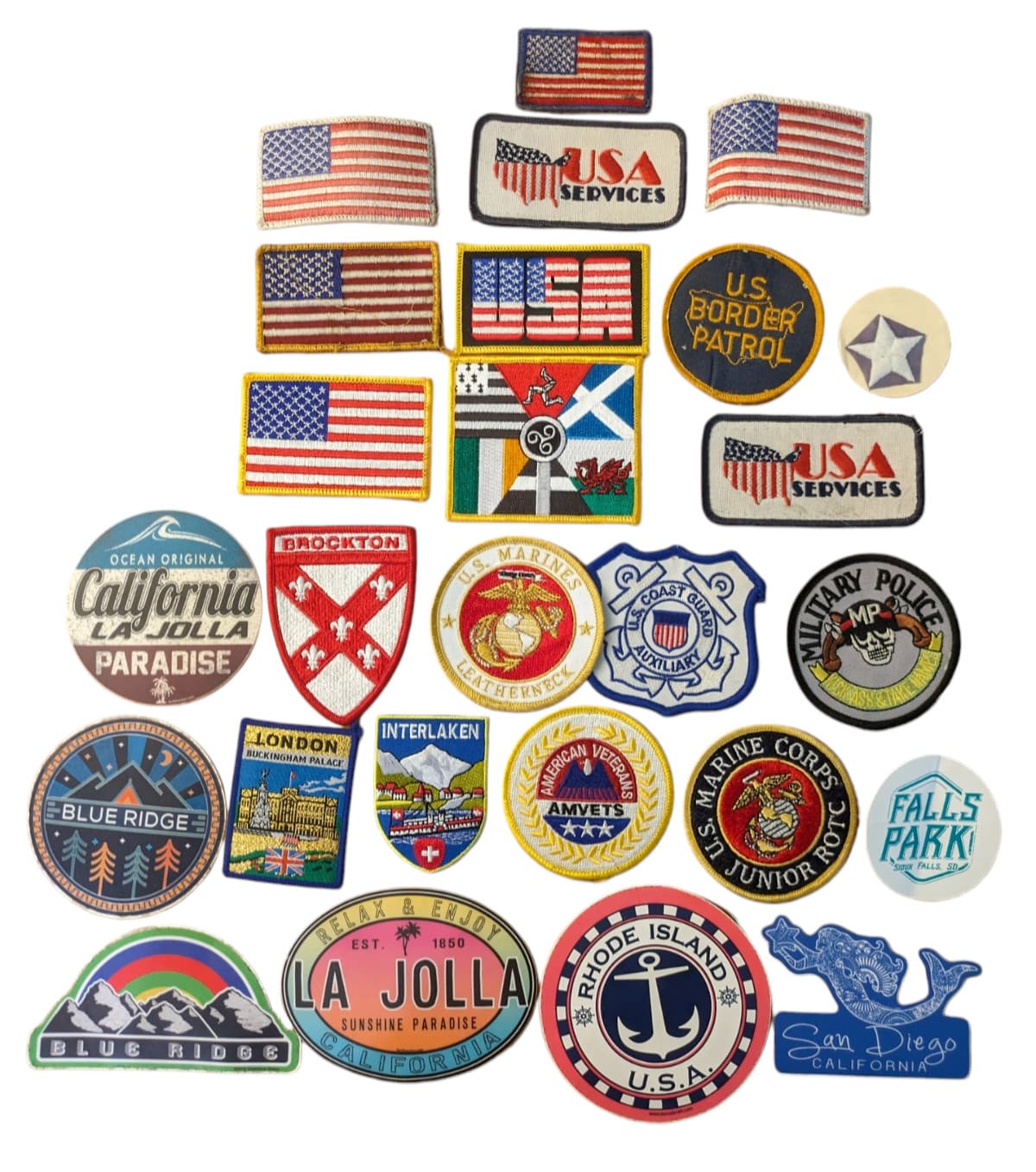 Lot 26 PATCHES Stickers Travel USA States Military Flag International Souvenirs