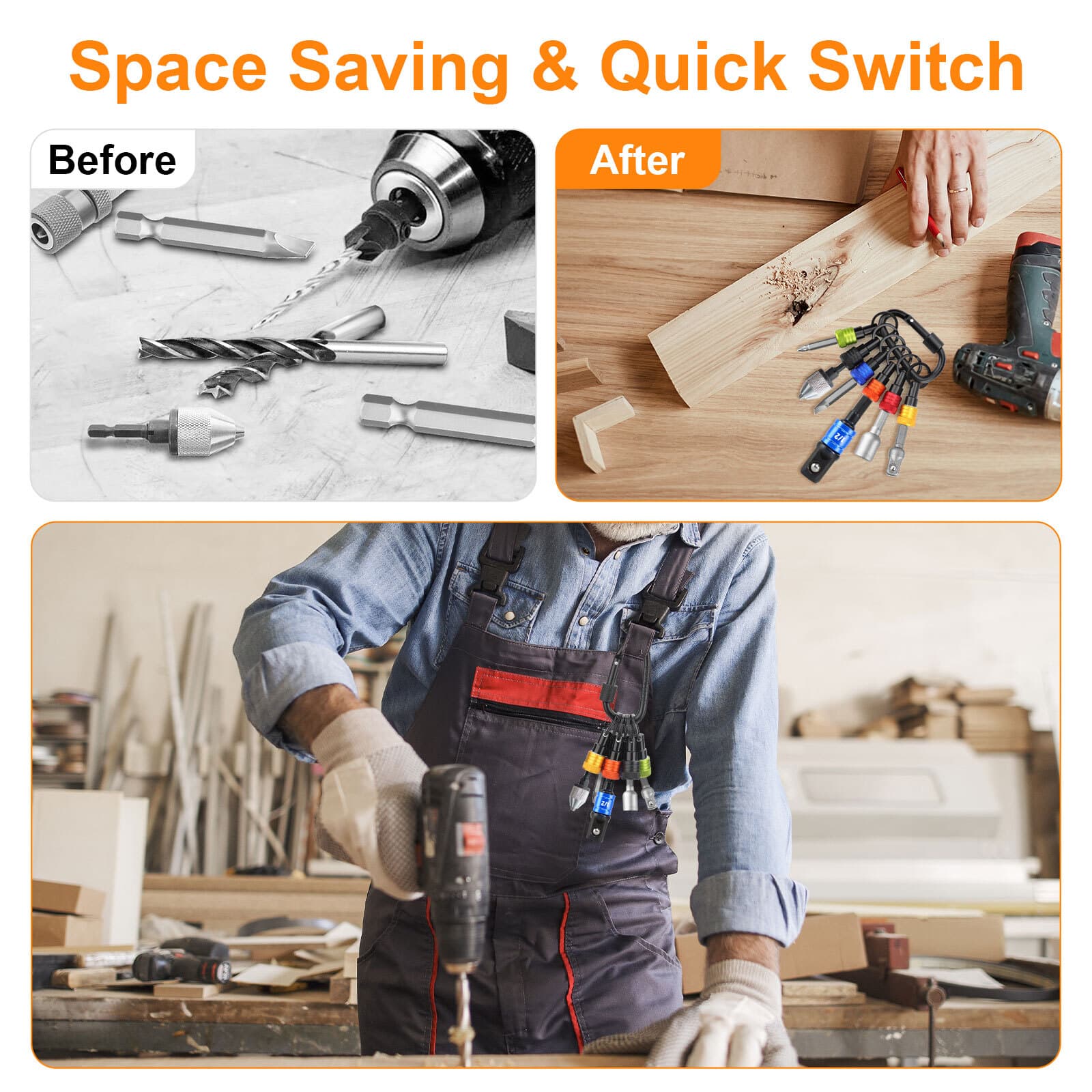 6Pcs 1/4" Hex Shank Screwdriver Drill Bit Holder Bit Set Quick Release Keychain 6