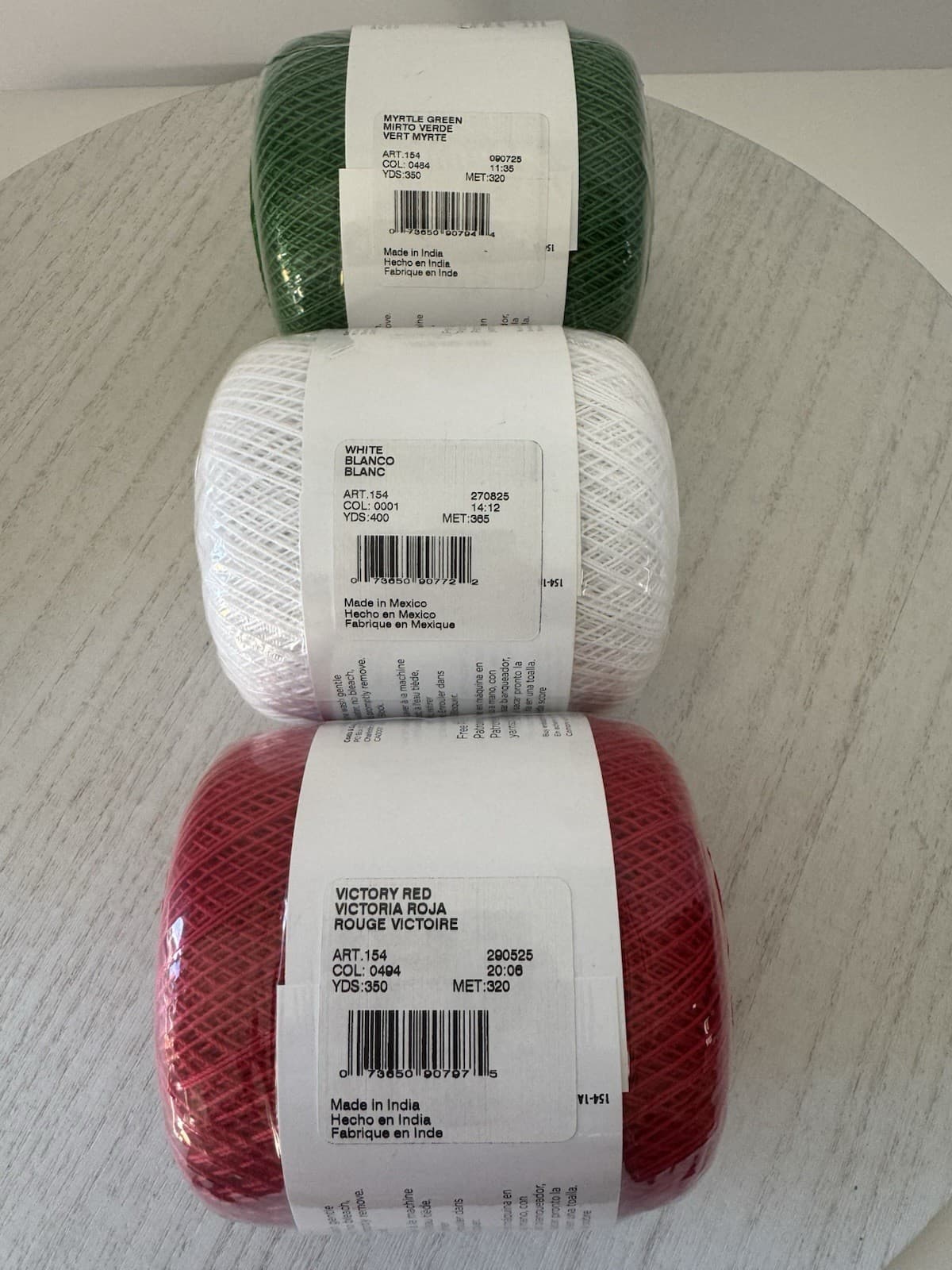 Aunt Lydia's Classic Cotton Crochet Thread Size 10~Lot Of 3~Christmas Colors Set 6