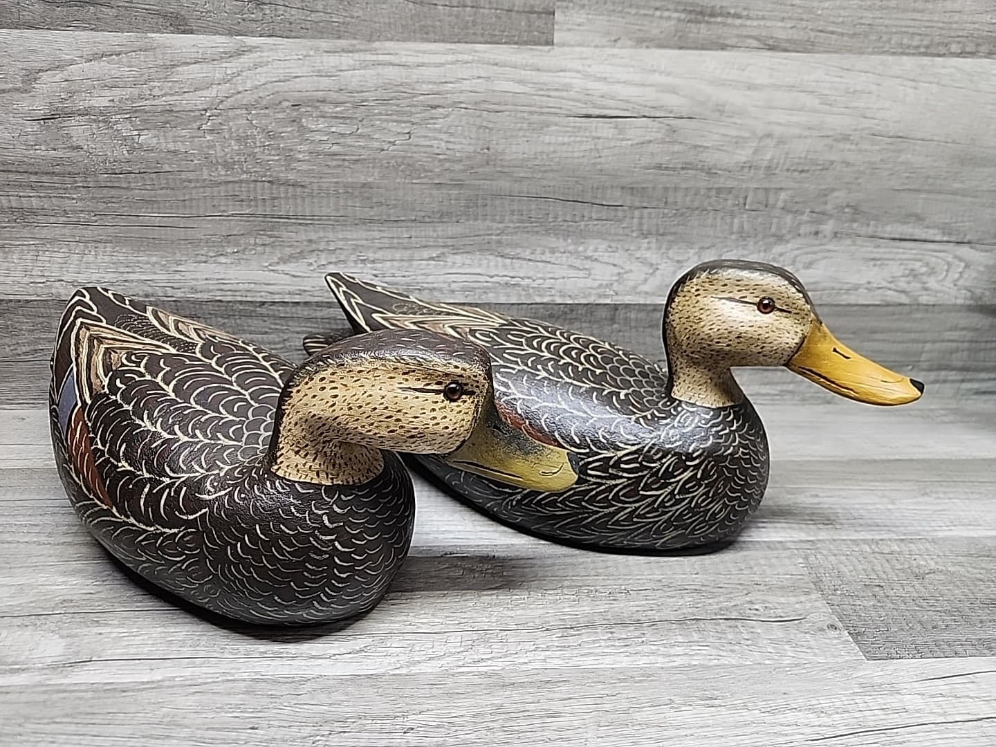 Vintage Hand Carved & Painted Black Duck Wood Duck Decoy Pair Wisconsin  4