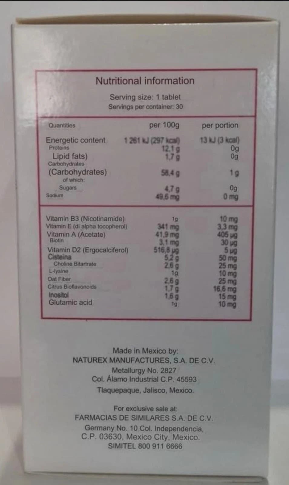 Gelasimi Antioxidants and Amino Acids 30 Tablets 100% from Mexico 4