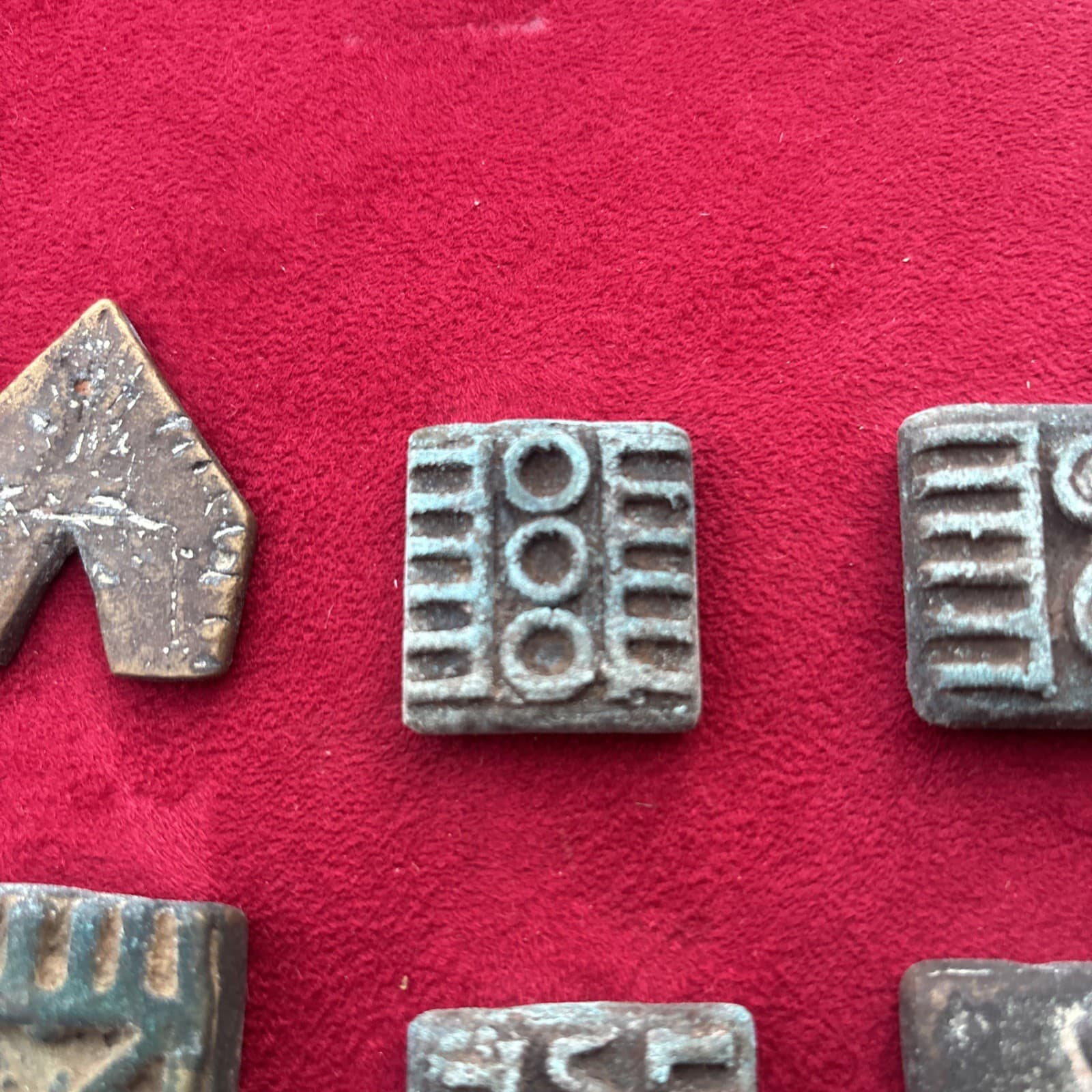 7 VintageBRASS AFRICAN ASHANTI AKAN GEOMETRIC GOLD WEIGHTS 1400-1720 AD 4-20g  4