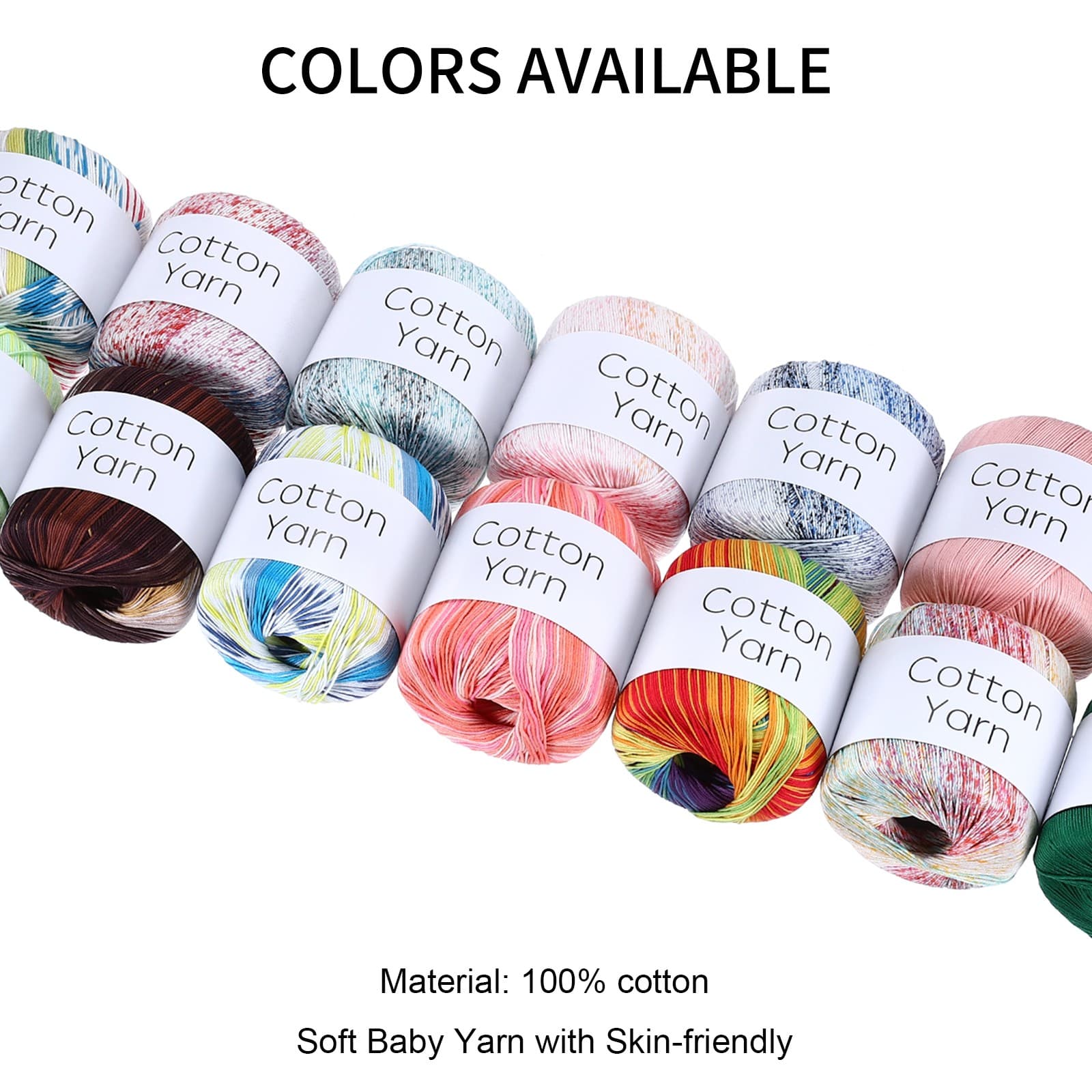 Cotton Yarn,Soft Knitting Yarn 2 Packages of 80g/2.82oz/White Multicolored 4
