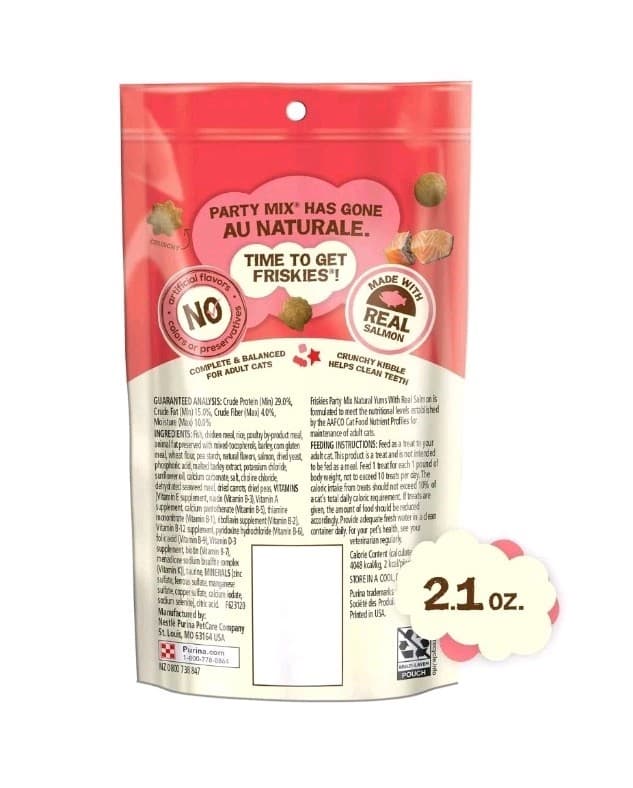 Purina Friskies Natural Cat Treats Party Mix Yums  Real Salmon 5 Packs 2.1 Oz FS 5