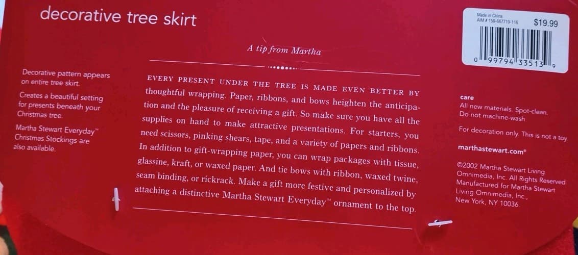 Vintage Christmas Tree Skirt NOS Martha Stewart Santa & Gifts Felt Applique 44"  5