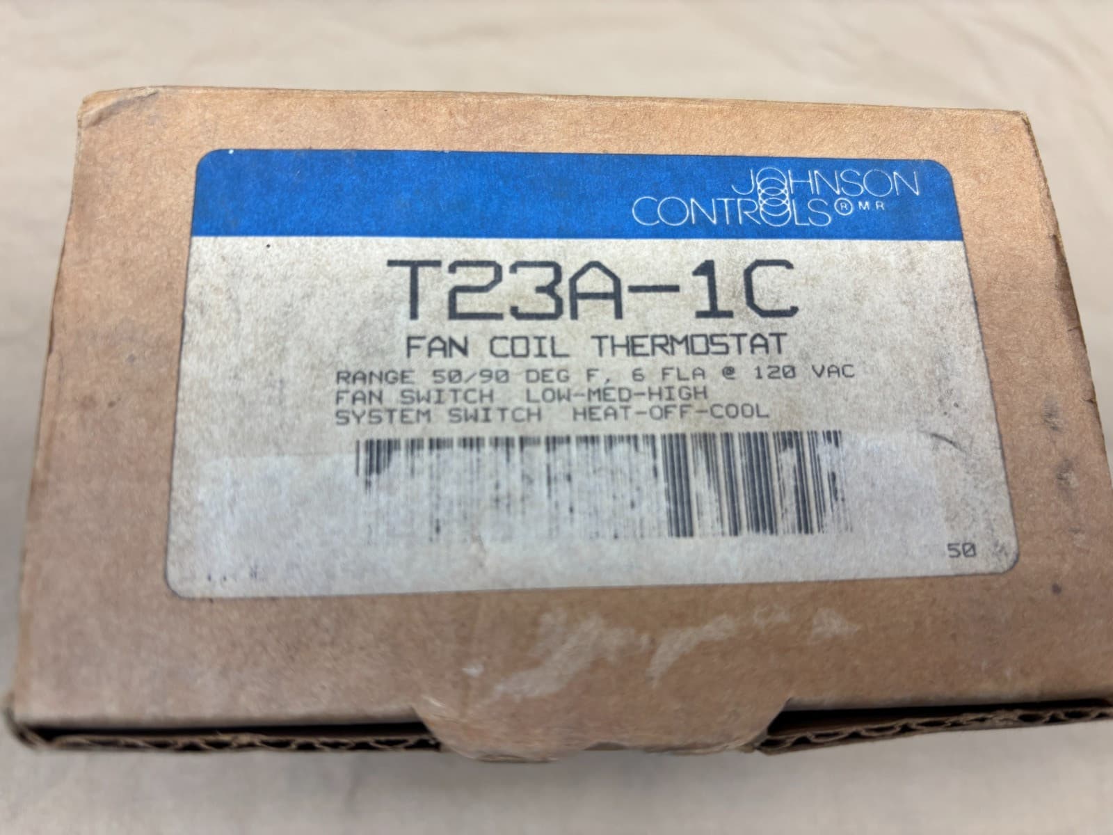 Johnson Controls T23A-1C Fan Coil Thermostat 50 To 90F Heat Cool System Switch 6