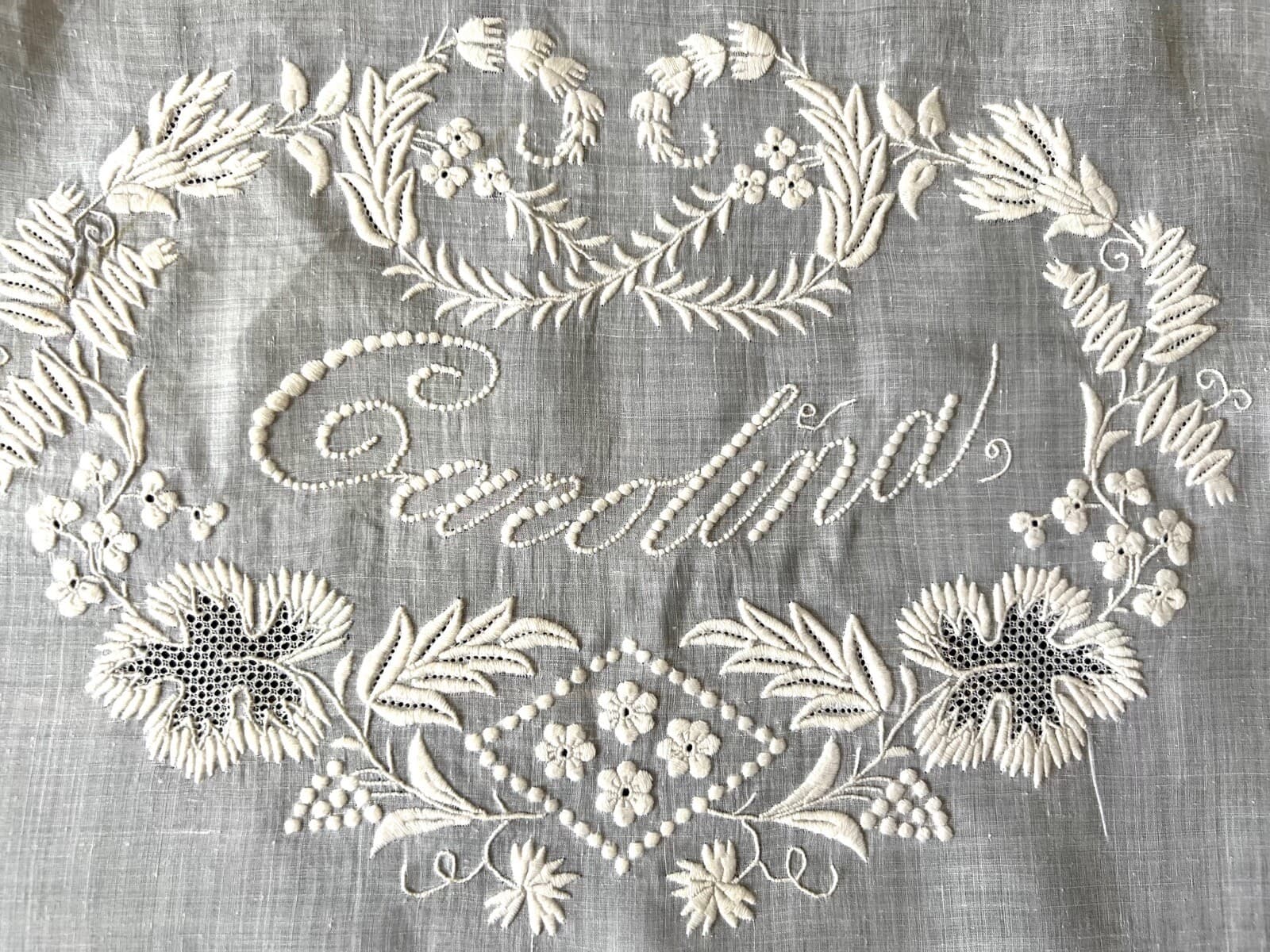 ANTIQUE  LACE - C.1880- 1900, SUPERB AMBROIDERED  WHITEWORK SHAM COVER 4