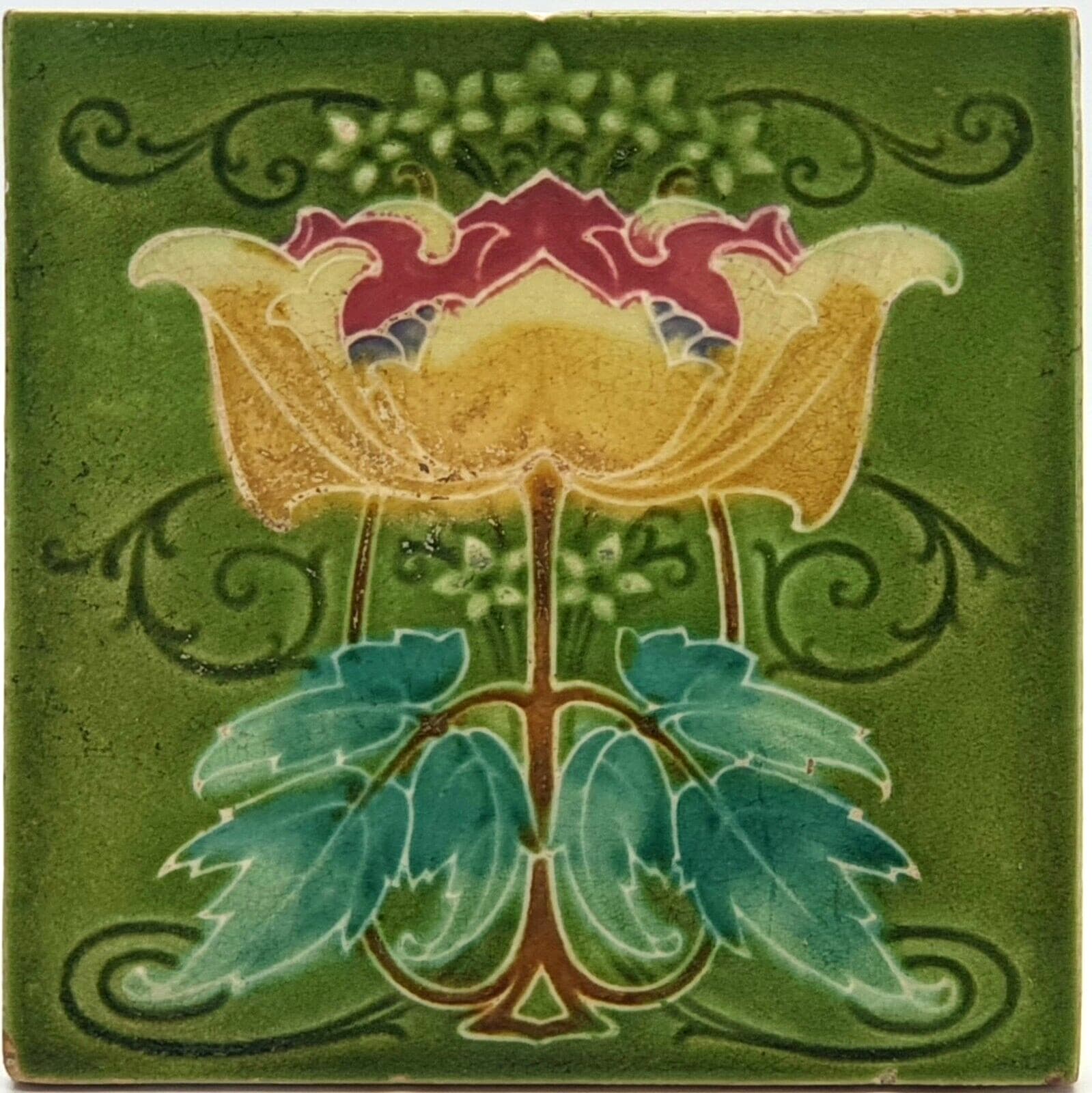 ANTIQUE FIREPLACE TILE ART NOUVEAU DESIGN RHODES TILE CO 1908 AE3