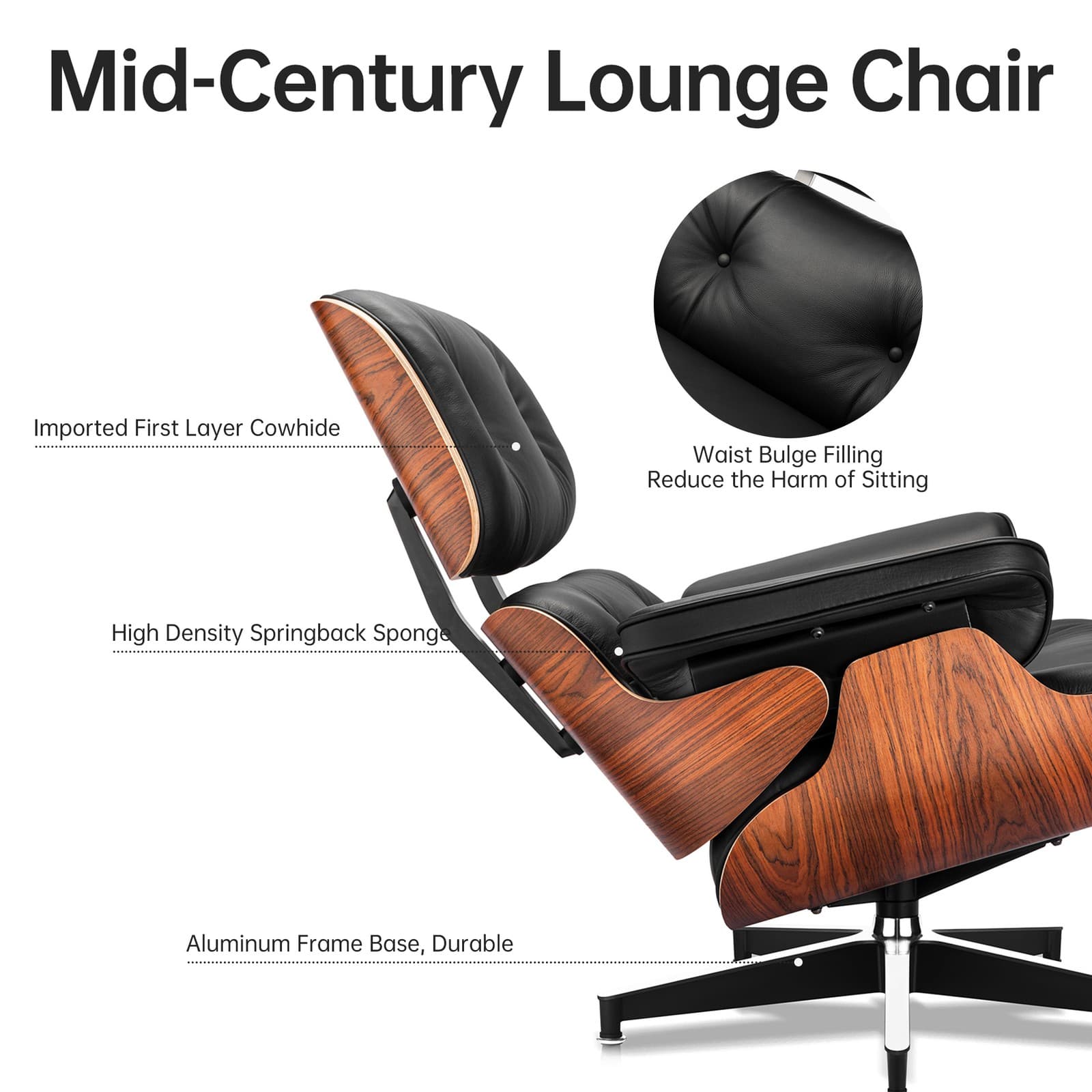 Pro Tall Eames Lounge Chair And Ottoman Set Genuine Leather Armchair Club Seat 4