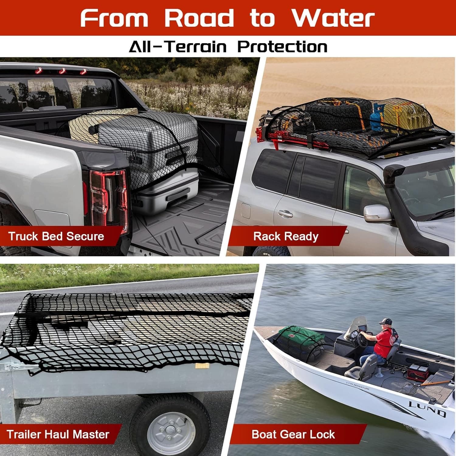 Net with Storage Bag and 8 rustproof Buckles, Stretchable from 4x4'- 7x7' Black 6