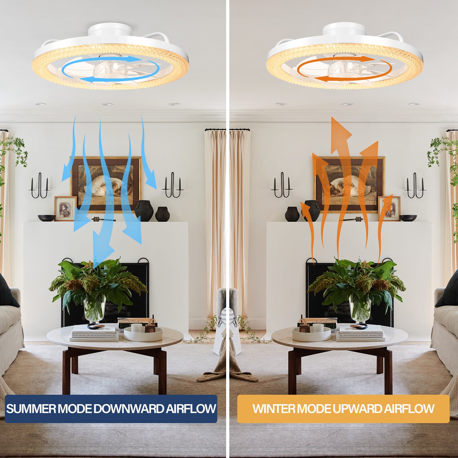 16.5" Modern Flush Mount LED Ceiling Fan With Lights Remote & APP Control kit 6