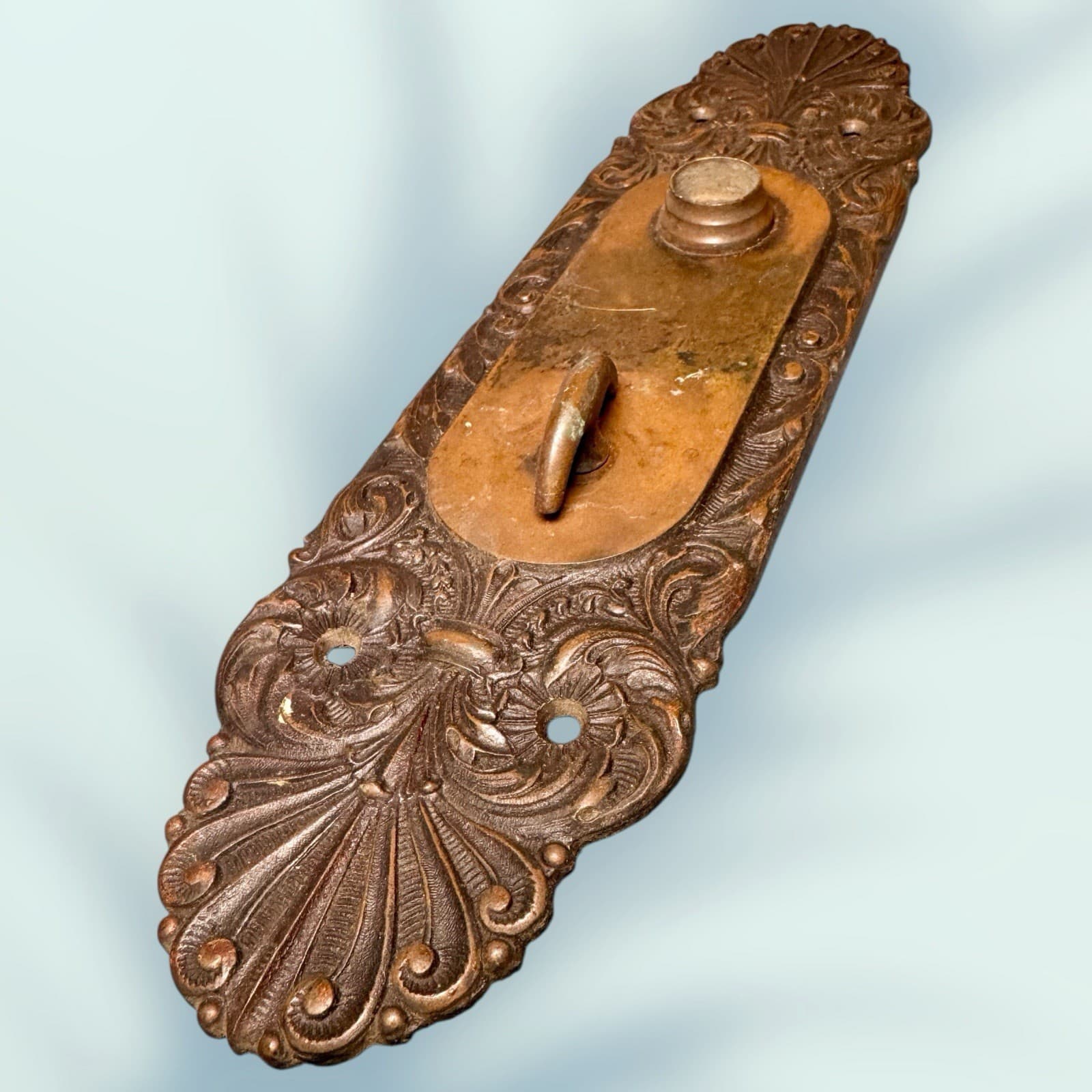 Antique Bronze Victorian Entry Door W/ Thumb Turn Escutcheon Back plate 10.75” 6