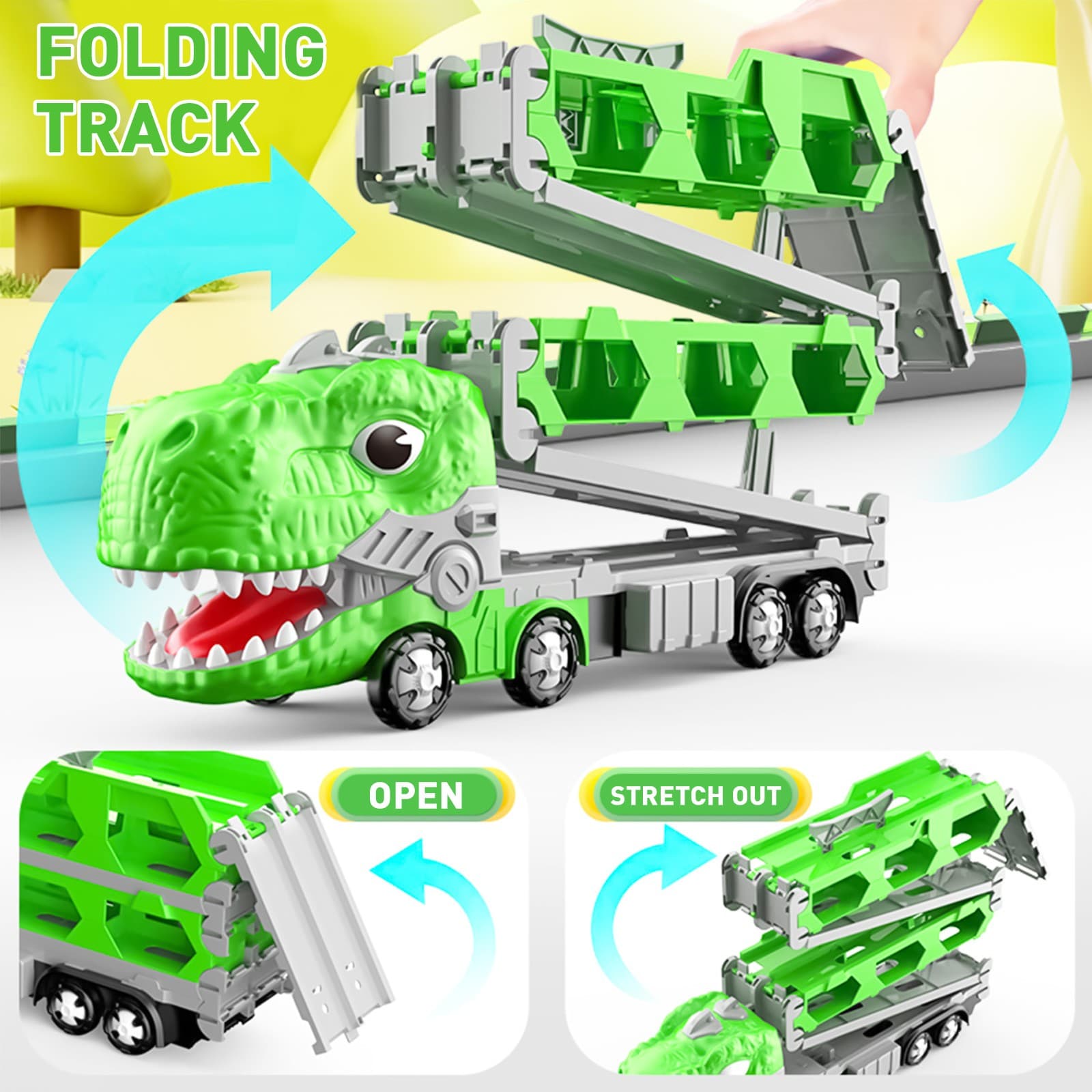 Foldable Alloy Vehicles 8 Cars and a Dinosaur Truck 5 Tier Transport Carrier 4