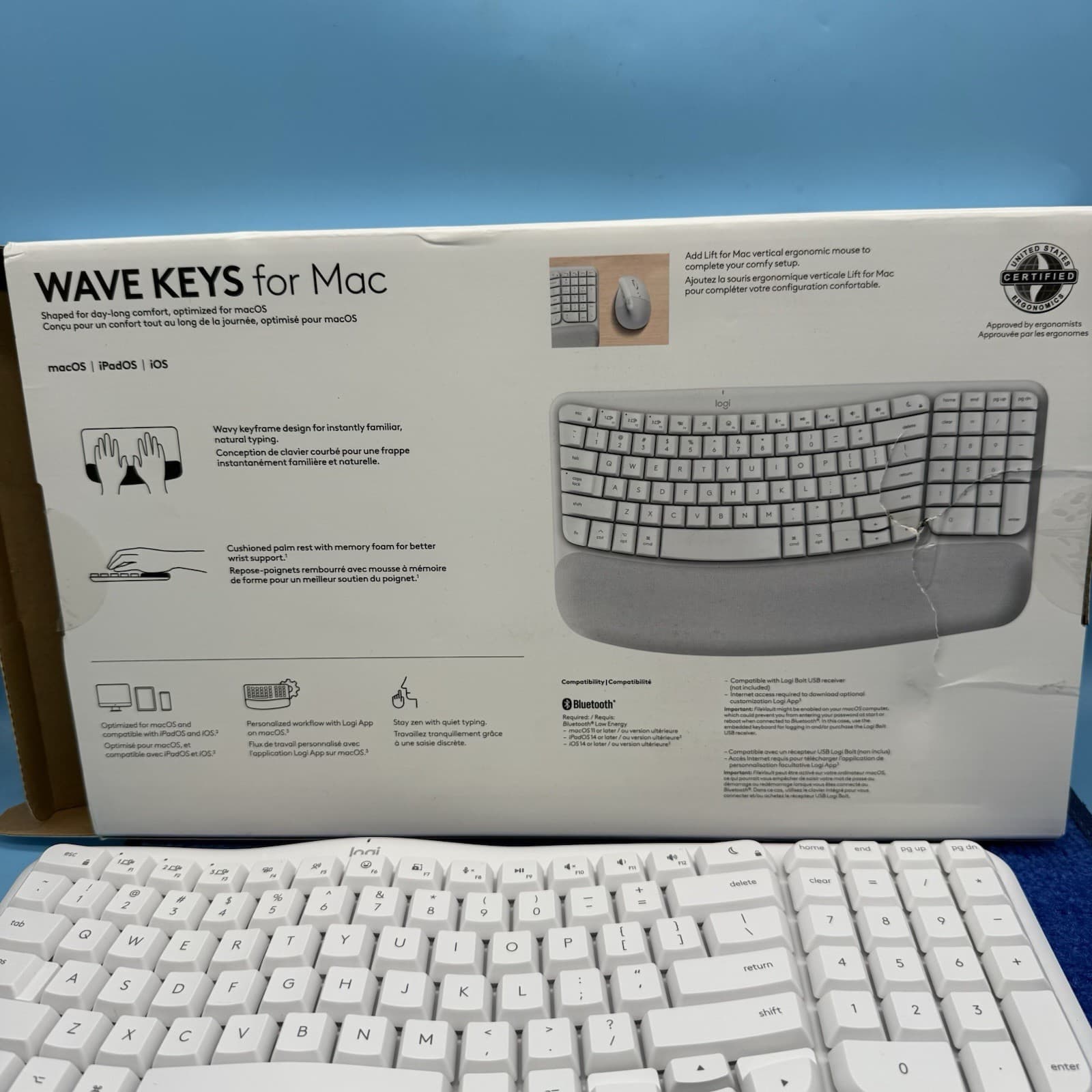 Logitech Wave Keys for Mac, Wireless Ergonomic Keyboard, for Mac, Apple, iPad 2