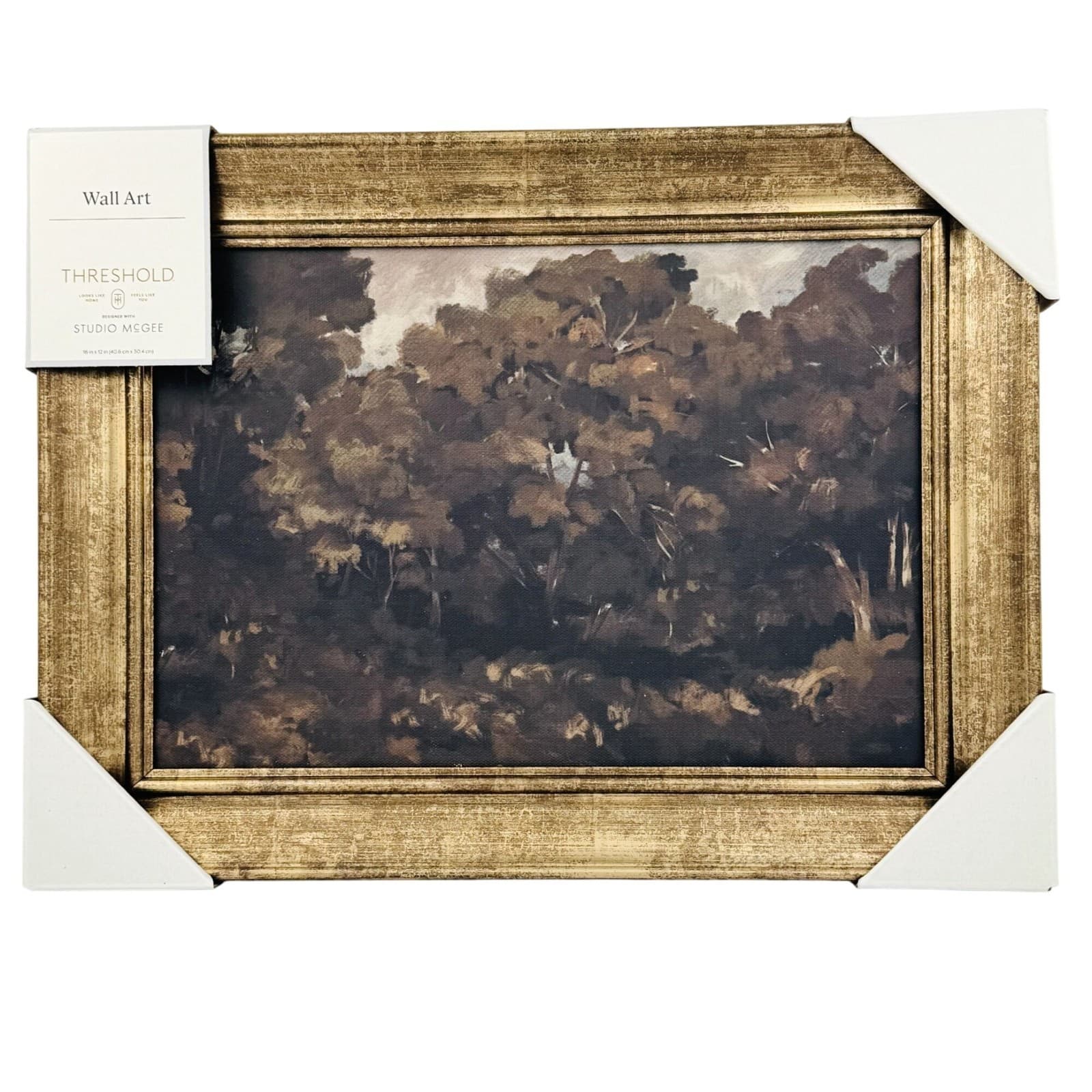 Threshold Studio McGee Forest Art Wall Decor Gold Distressed Frame 16x12 in
