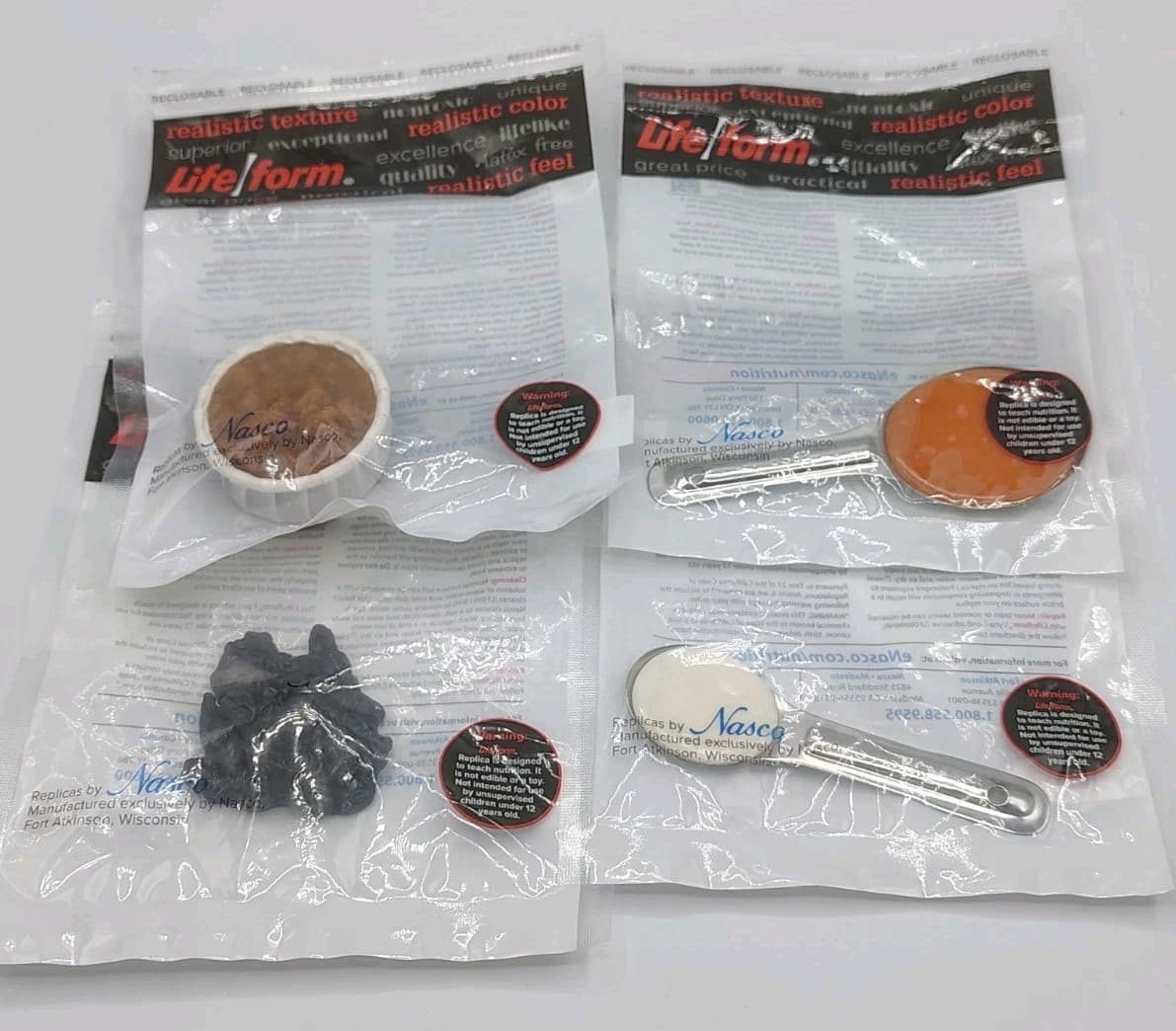 Life Form Food By Nasco Replica Food Lot Of 4 Pieces In Open Bags Condiments 