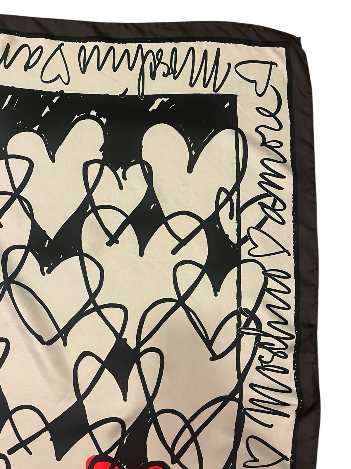 Vtg 2000’s MOSCHINO Archivio Red, Black Silver Silk Heart Scarf Size 34” x  34” 5