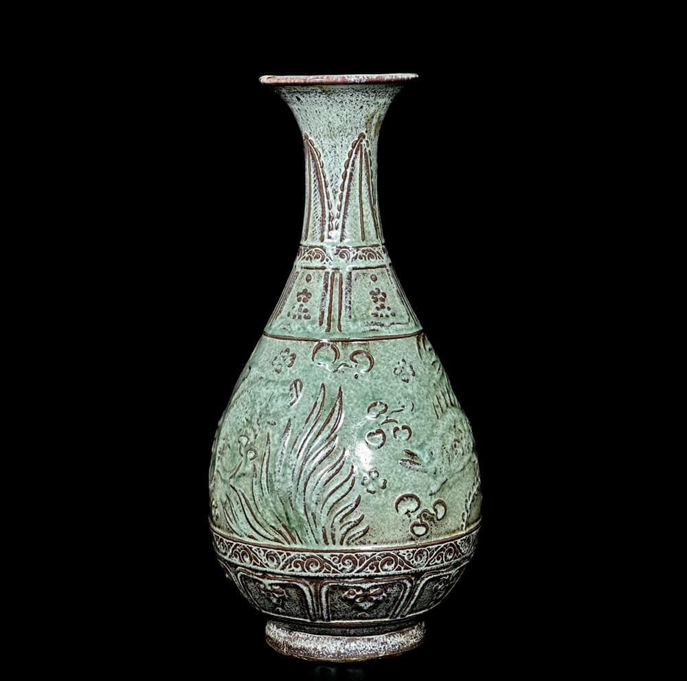 39CM Old Chinese Yaobian Glaze Vase W/fish U1486 5