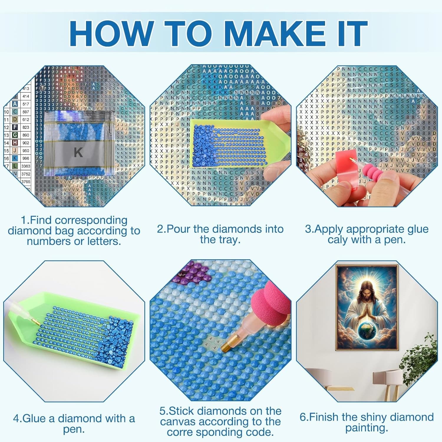 MEIYUDA Diamond Painting Kits for Adults, 5D DIY Jesus Diamonds 30x40cm, Z  6