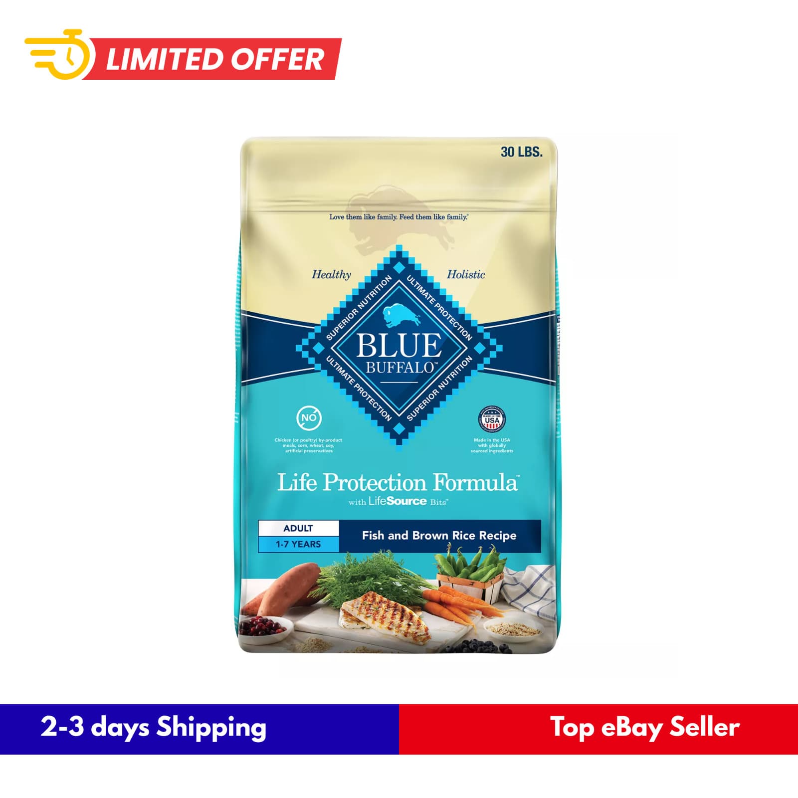 Blue Buffalo Life Protection Formula Natural Dog Food, Fish & Brown Rice 30-lb