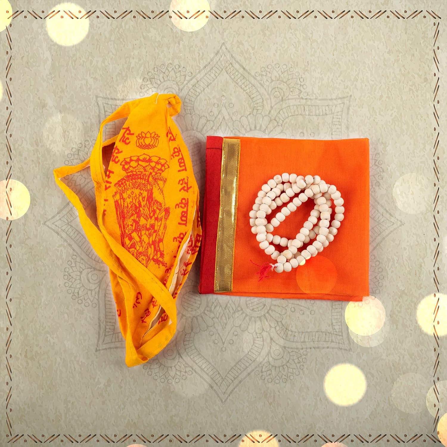 Set of Tulsi Holy Basil Jaap Jap Mala Beads and 2 Japa Mala Bag Gomukhi Japa Bag 3