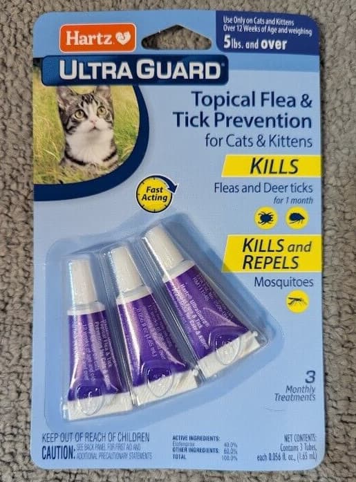 Hartz UltraGuard Flea & Tick Drops for Cats & Kittens, 5 lbs & over, 3 Ct