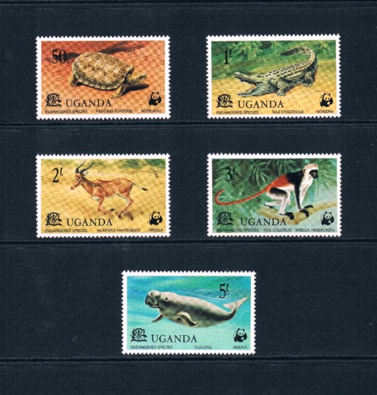 $9.55 Scott Value - 1977 UGANDA Wildlife African Crocodile Monkey CV MNH NH UMM 3