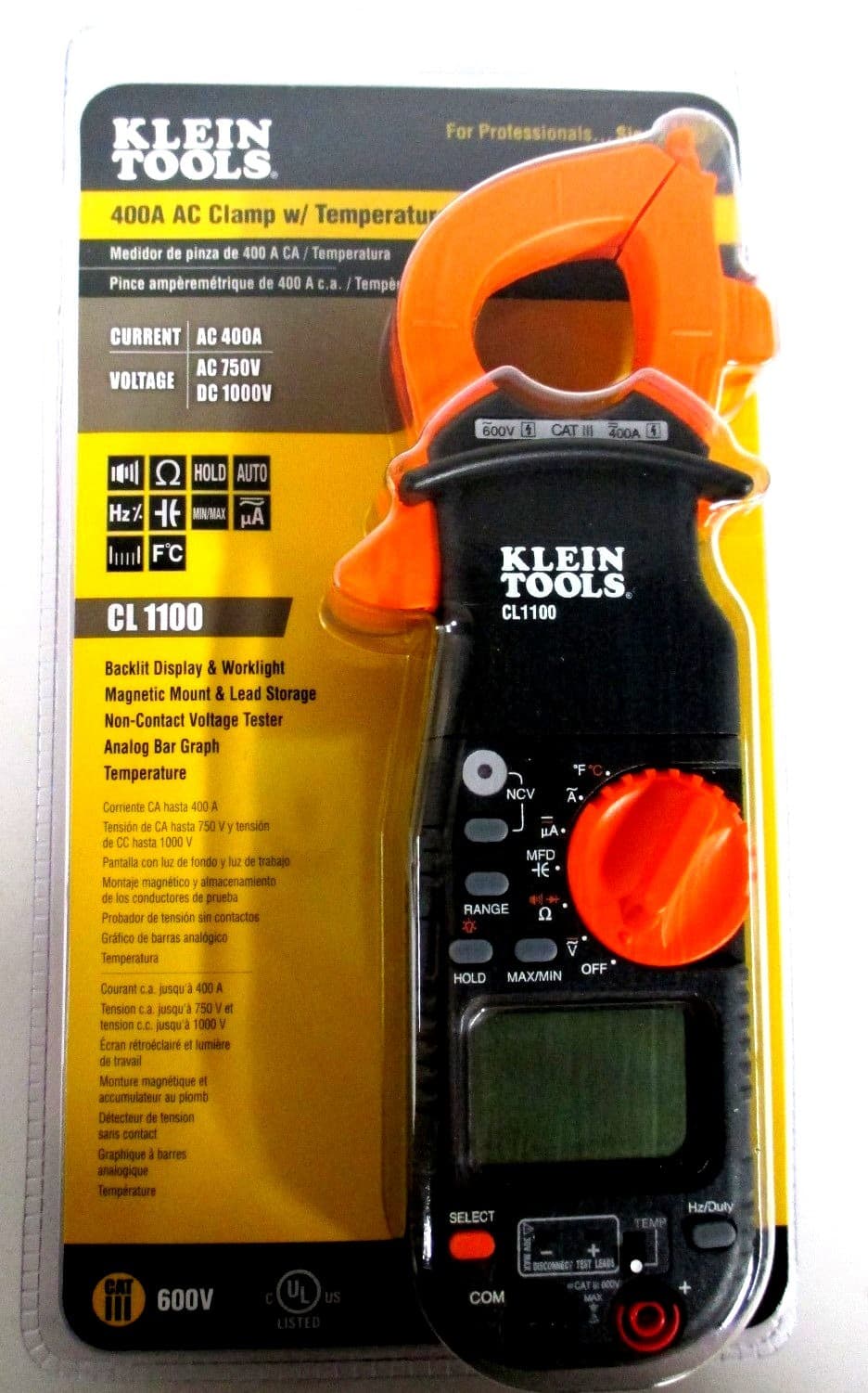 Klein Tools 400A AC Clamp w/Temperature Non Contact Voltage Tester CL1100