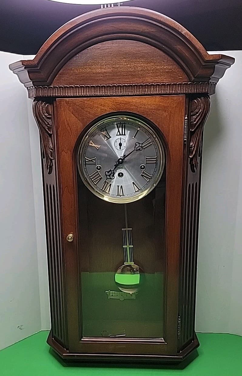 Sligh Regulator Style Wall Clock - 29.5" x 16.5" With Wind Key - Clean.