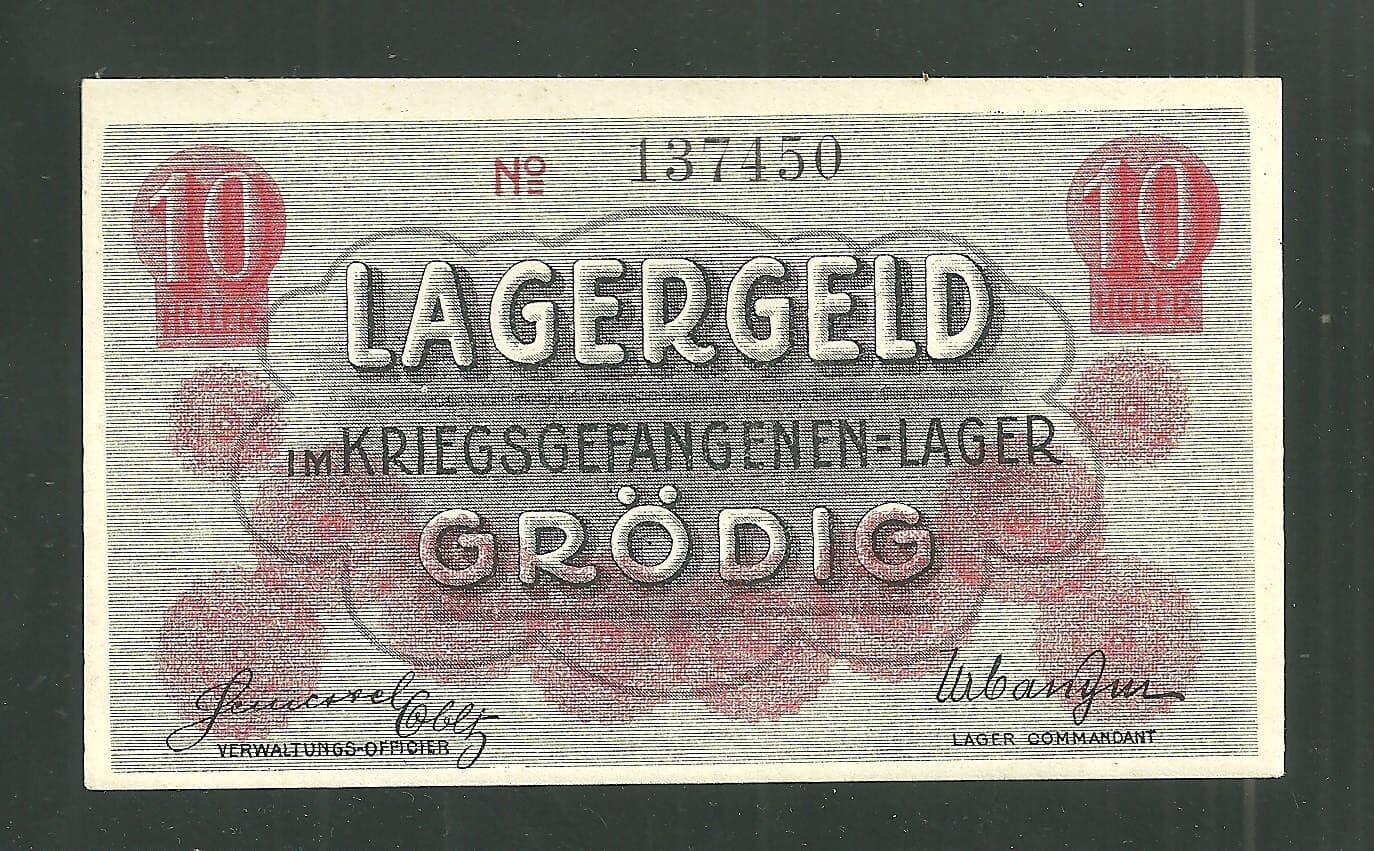 Austria Grodig 10 Heller Pick #C1392 WWI POW Camp Military Currency Paper Money