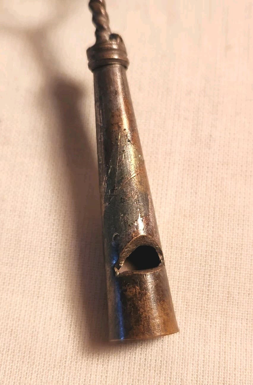 ANTIQUE METAL BABY RATTLE WHISTLE 5