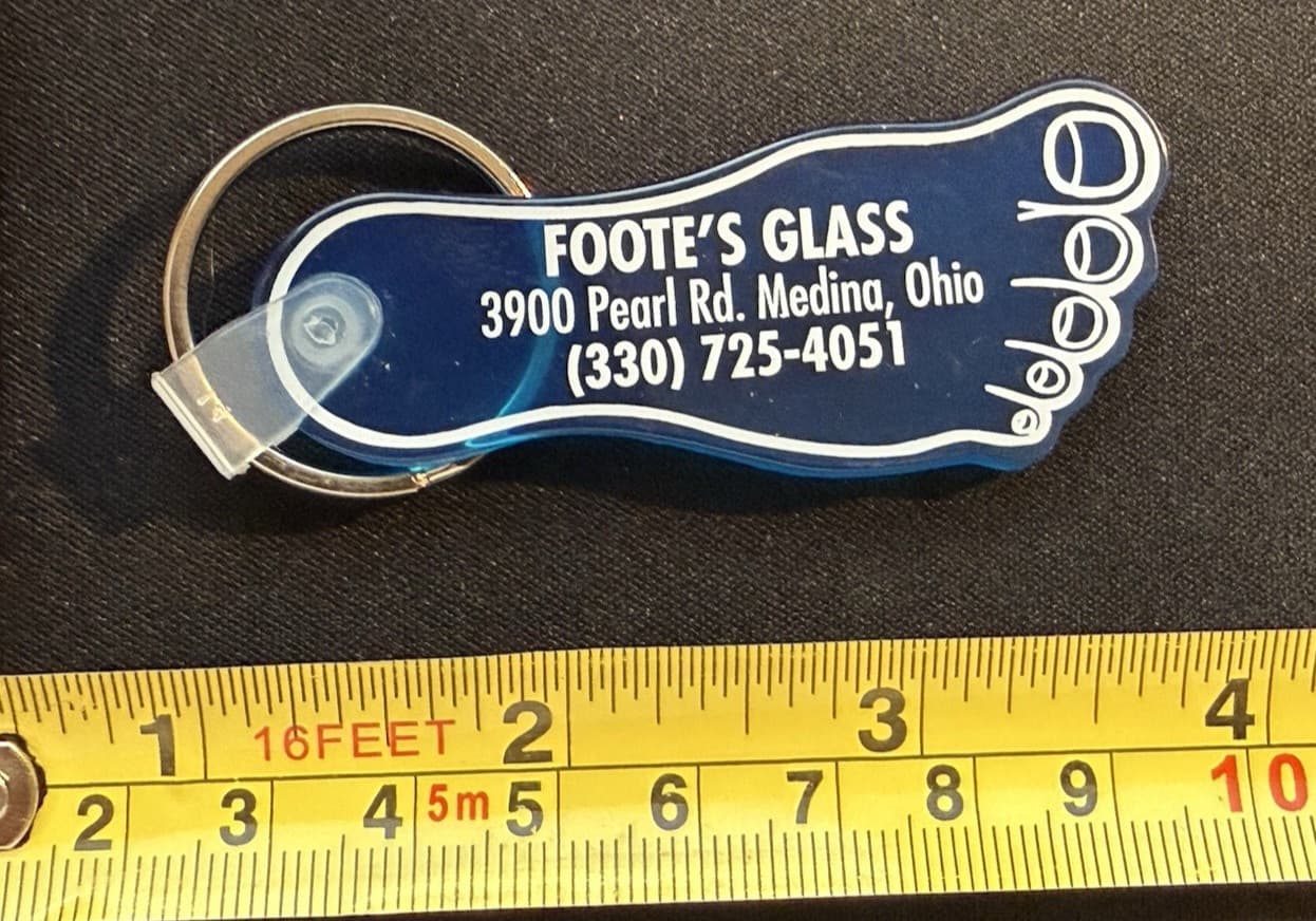 Vintage Foote's Glass Medina Ohio Keychain FOB RARE Foot Shaped Auto Repair 3