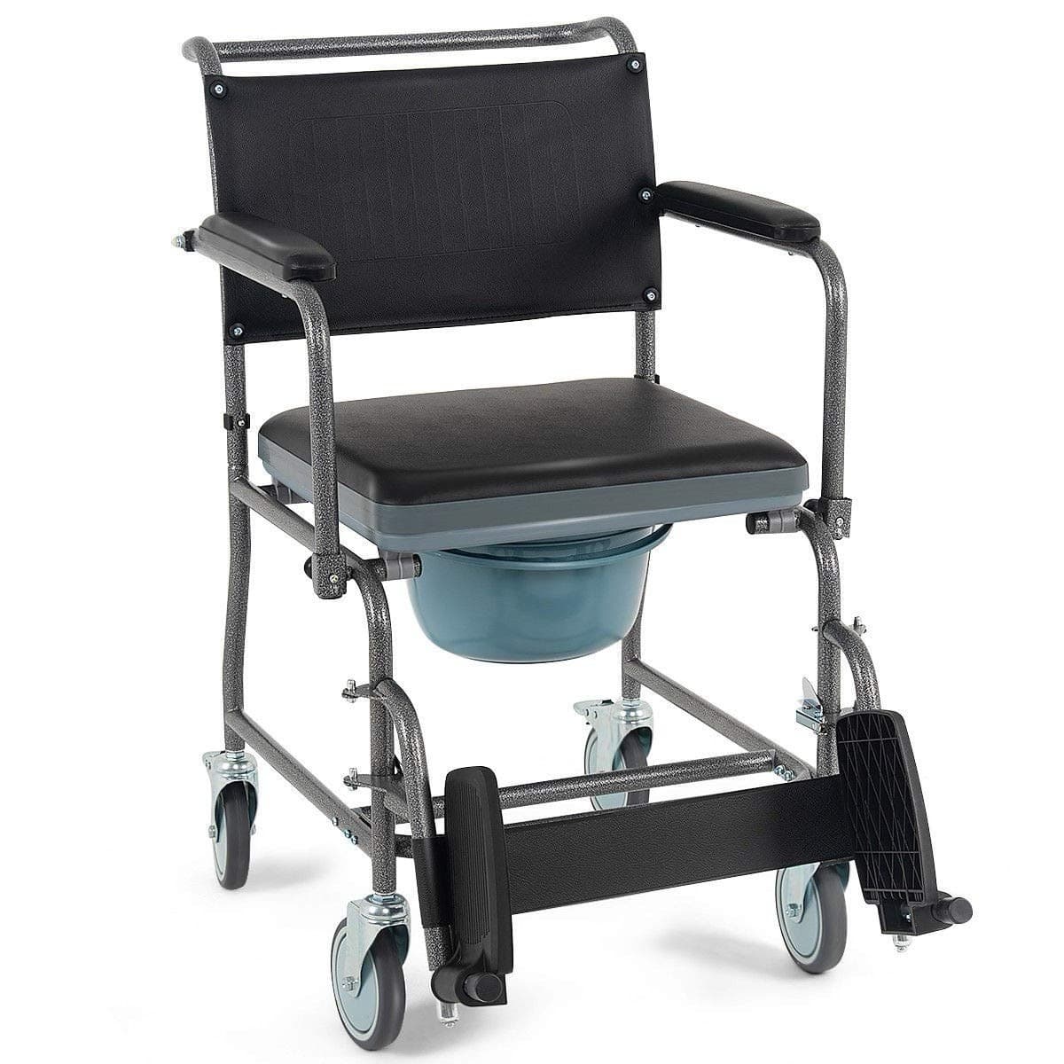 Medical Commode Shower Commode Wheelchair Bedside Toilet and Rolling Chair US 2