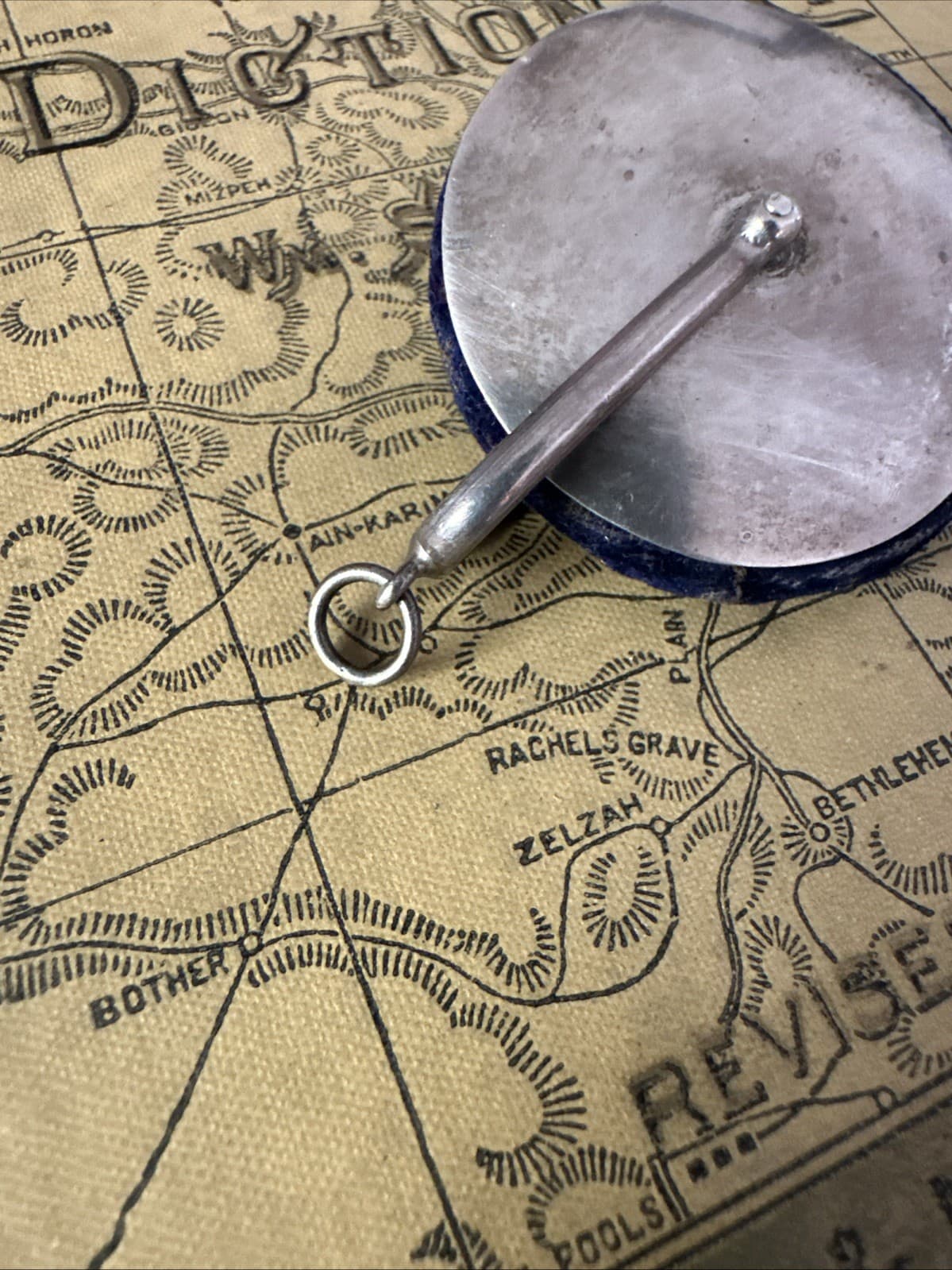 Antique Victorian Pin Safe Pinwheel Pin Cushion Blue Velvet & Silver Chatelaine 3