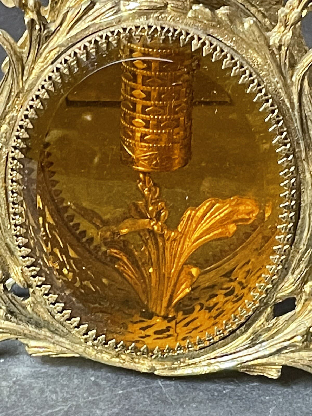 RARE! Vintage GOLD *CHERUB Perfume Bottle *AMBER GLASS VANITY Hollywood Antique 4