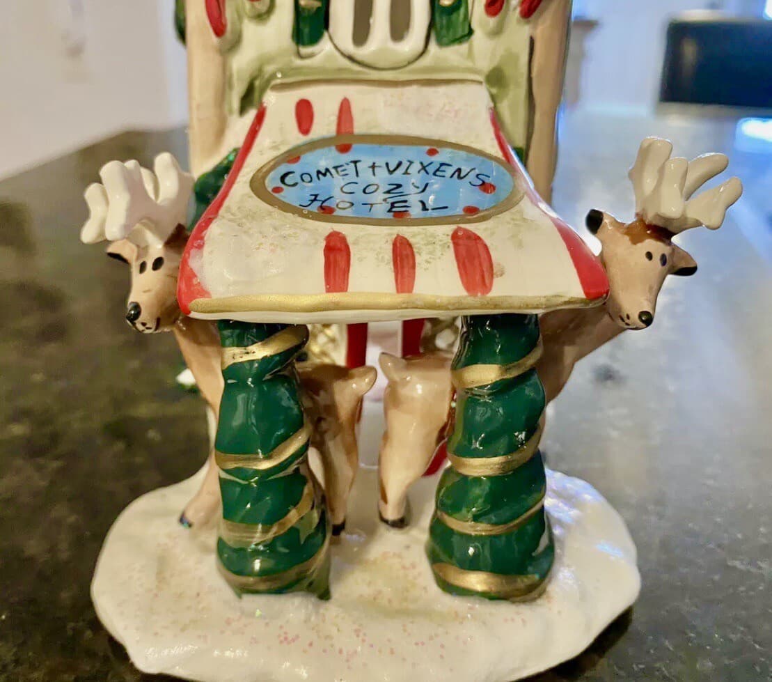 Blue Sky Clayworks Comet Vixen Cozy Hotel Tea Light Candle House Christmas NWT 5
