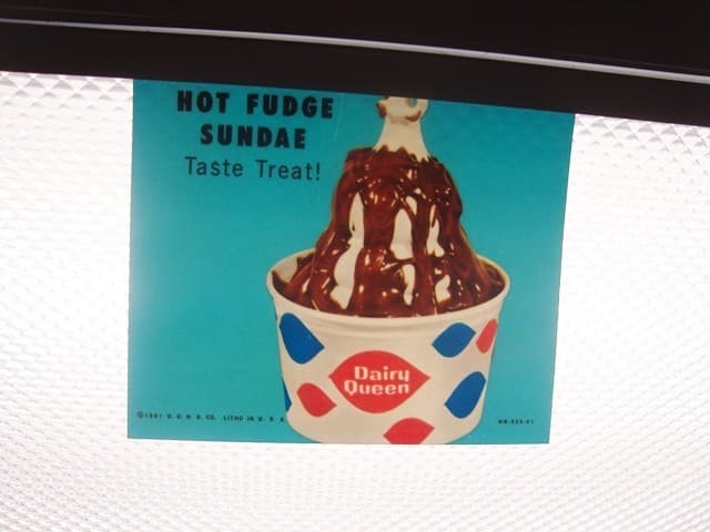 Circa 1961 Dairy Queen, DQ Lighted Sign Insert, HOT FUDGE SUNDAE, Blue Version 2